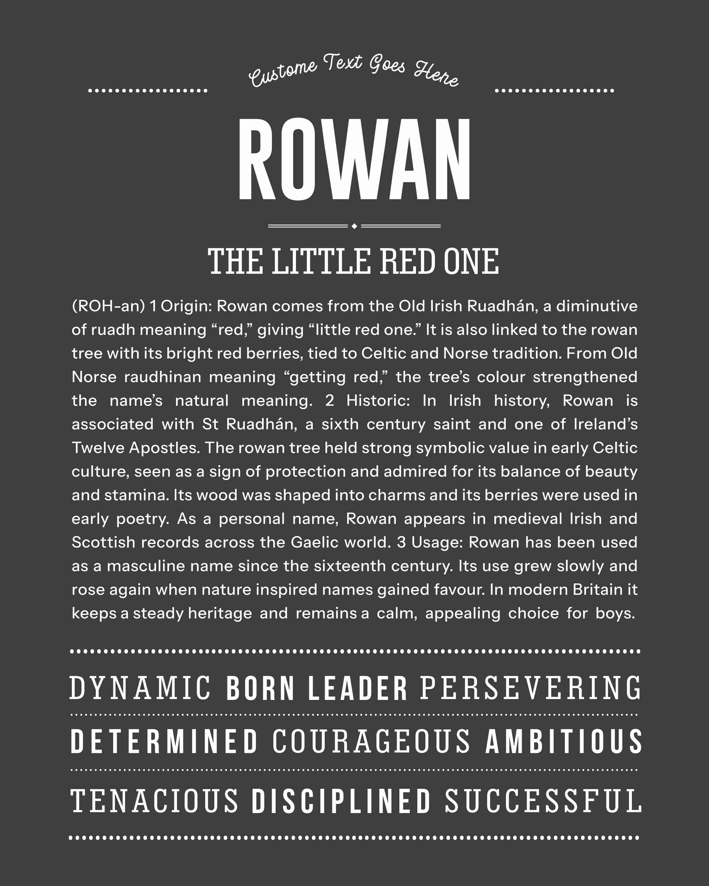 Rowan (male) | Personalised Name Meaning Print – Custom Name Art Gift