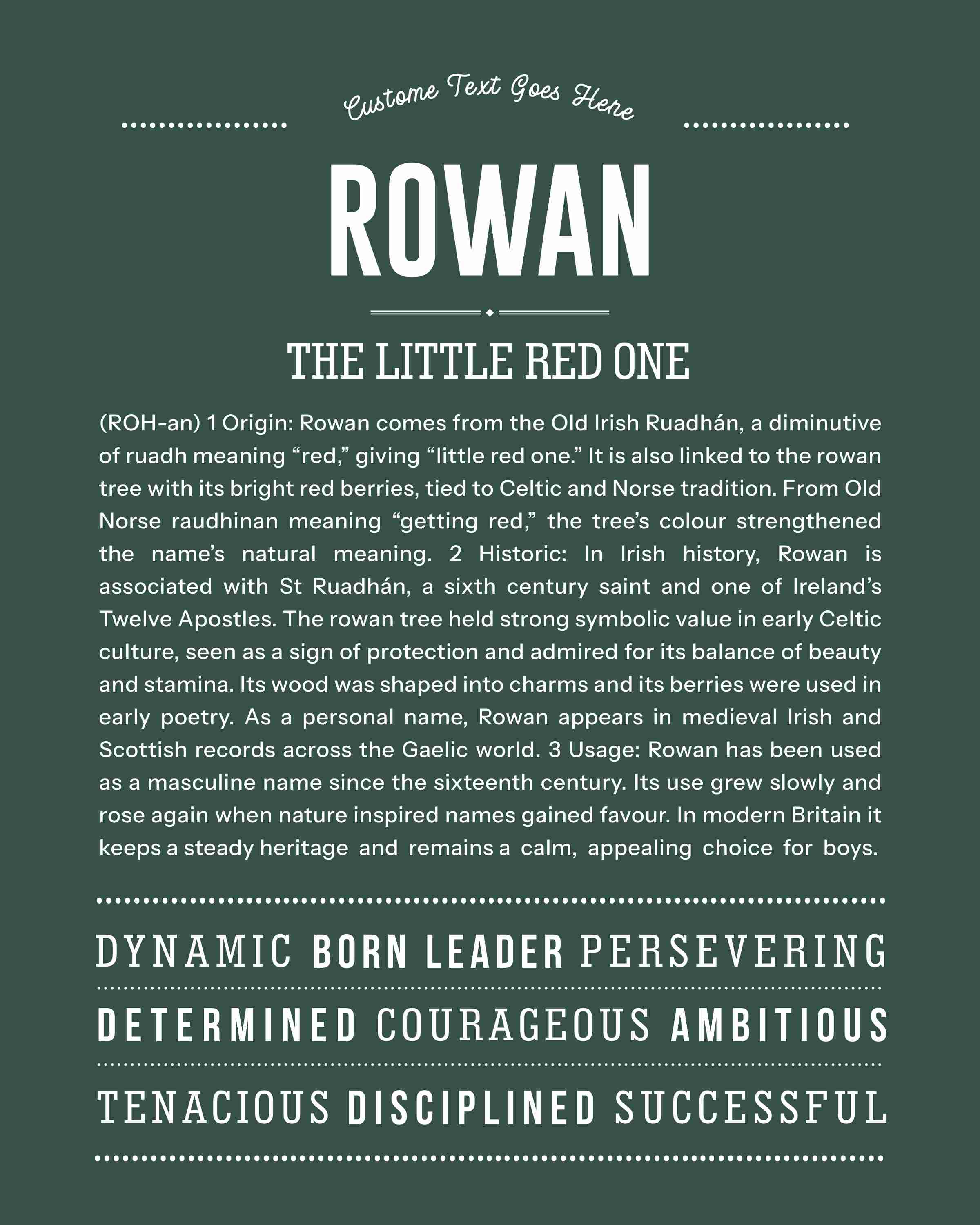 Rowan (male) | Personalised Name Meaning Print – Custom Name Art Gift