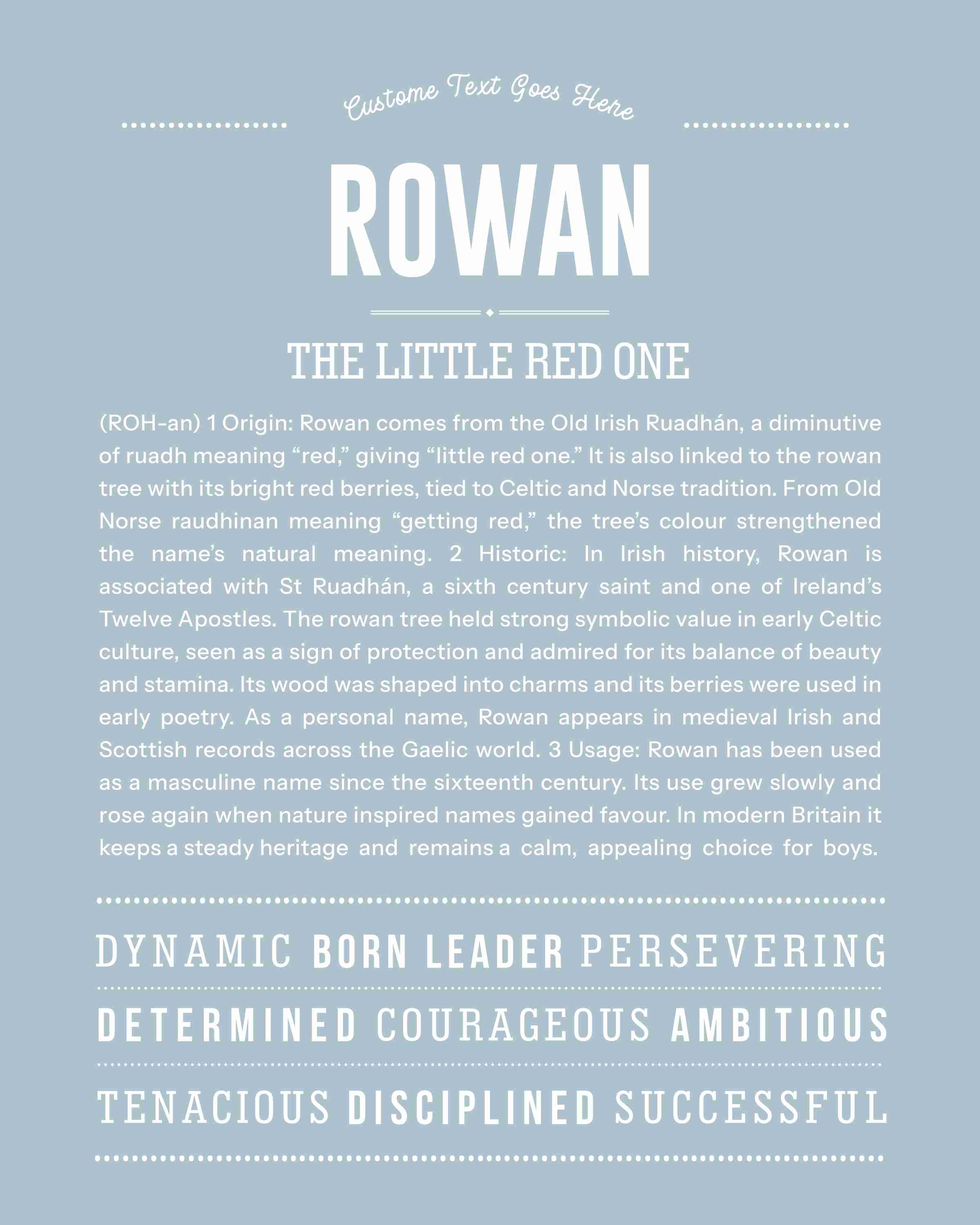 Rowan (male) | Personalised Name Meaning Print – Custom Name Art Gift