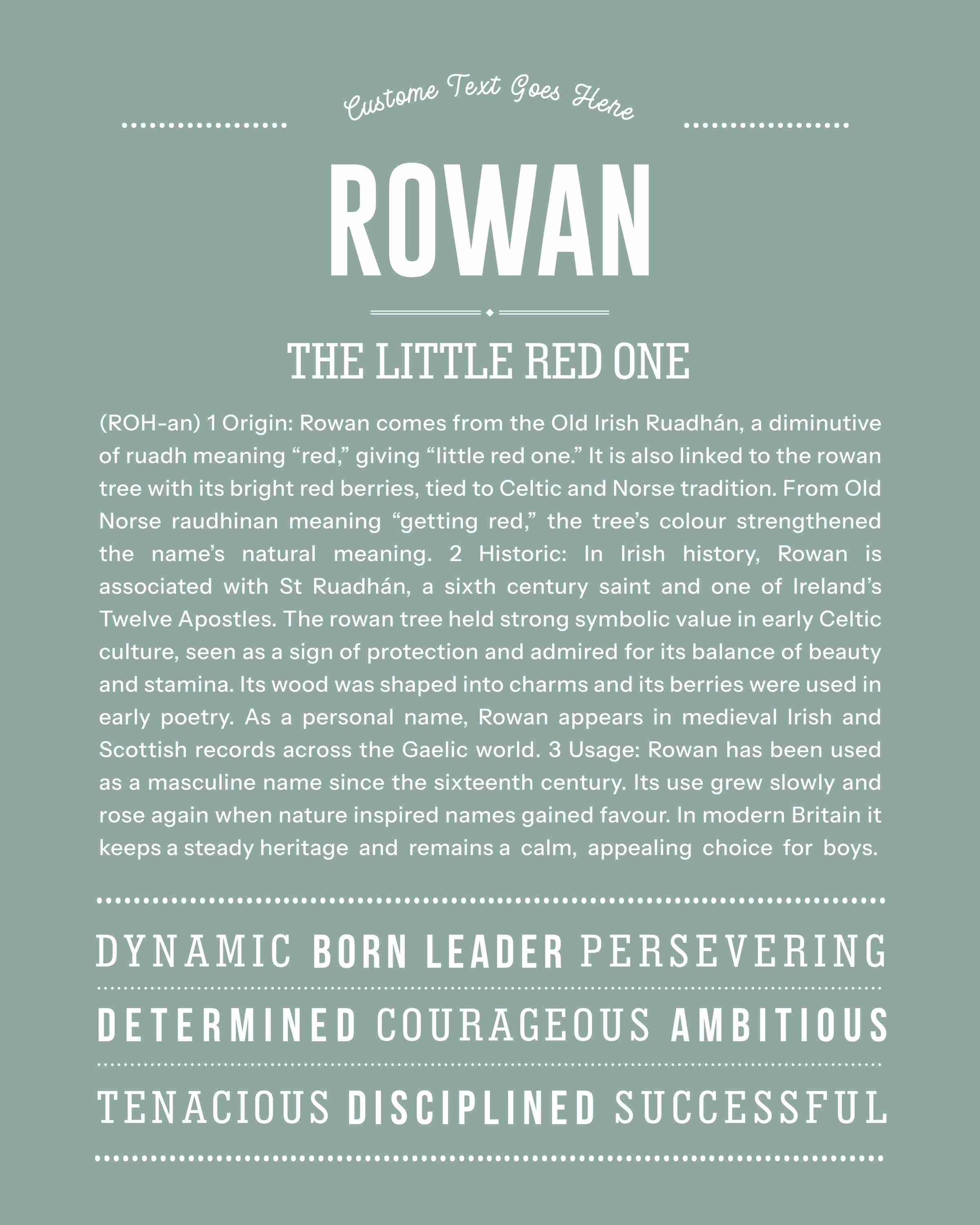 Rowan (male) | Personalised Name Meaning Print – Custom Name Art Gift