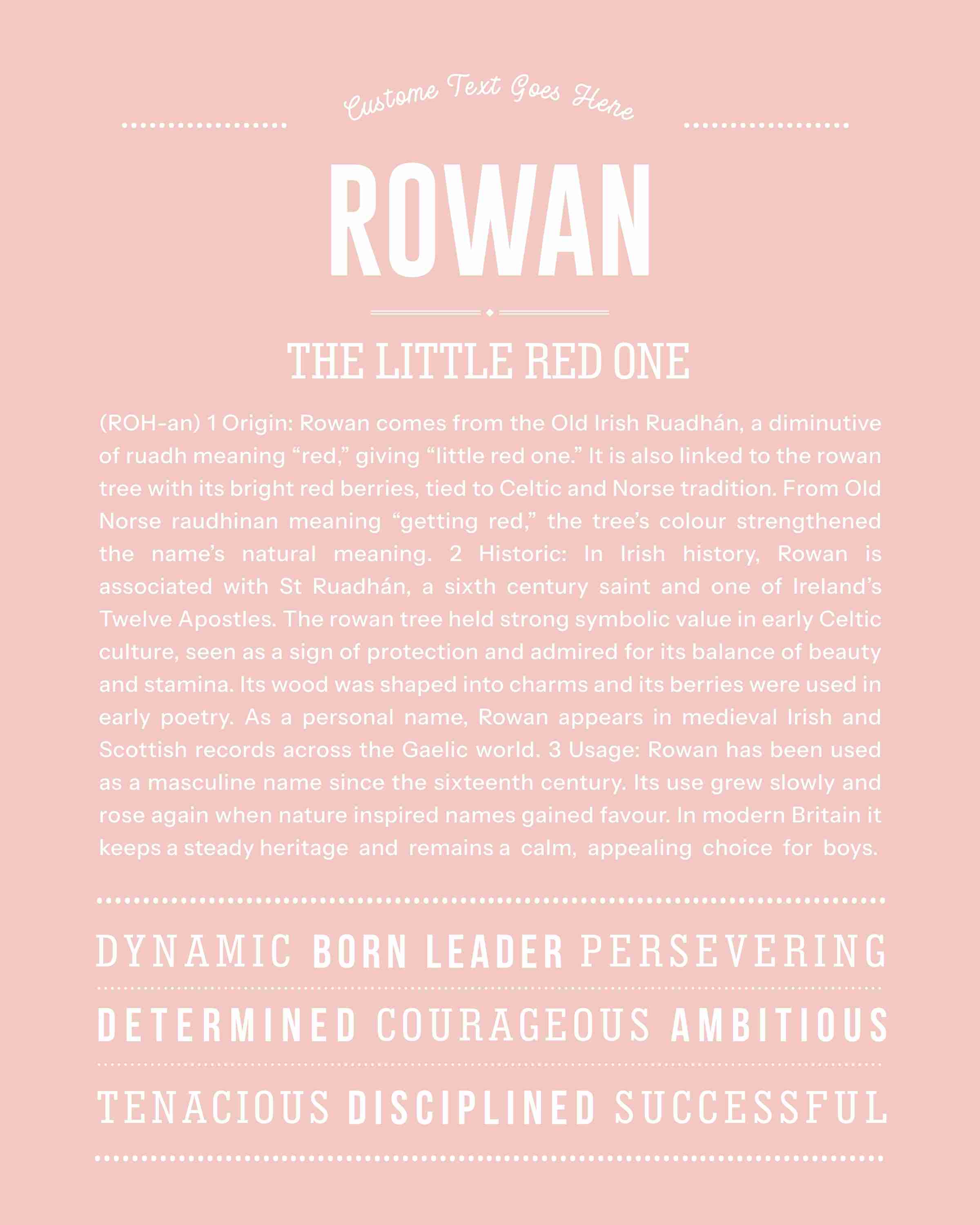 Rowan (male) | Personalised Name Meaning Print – Custom Name Art Gift