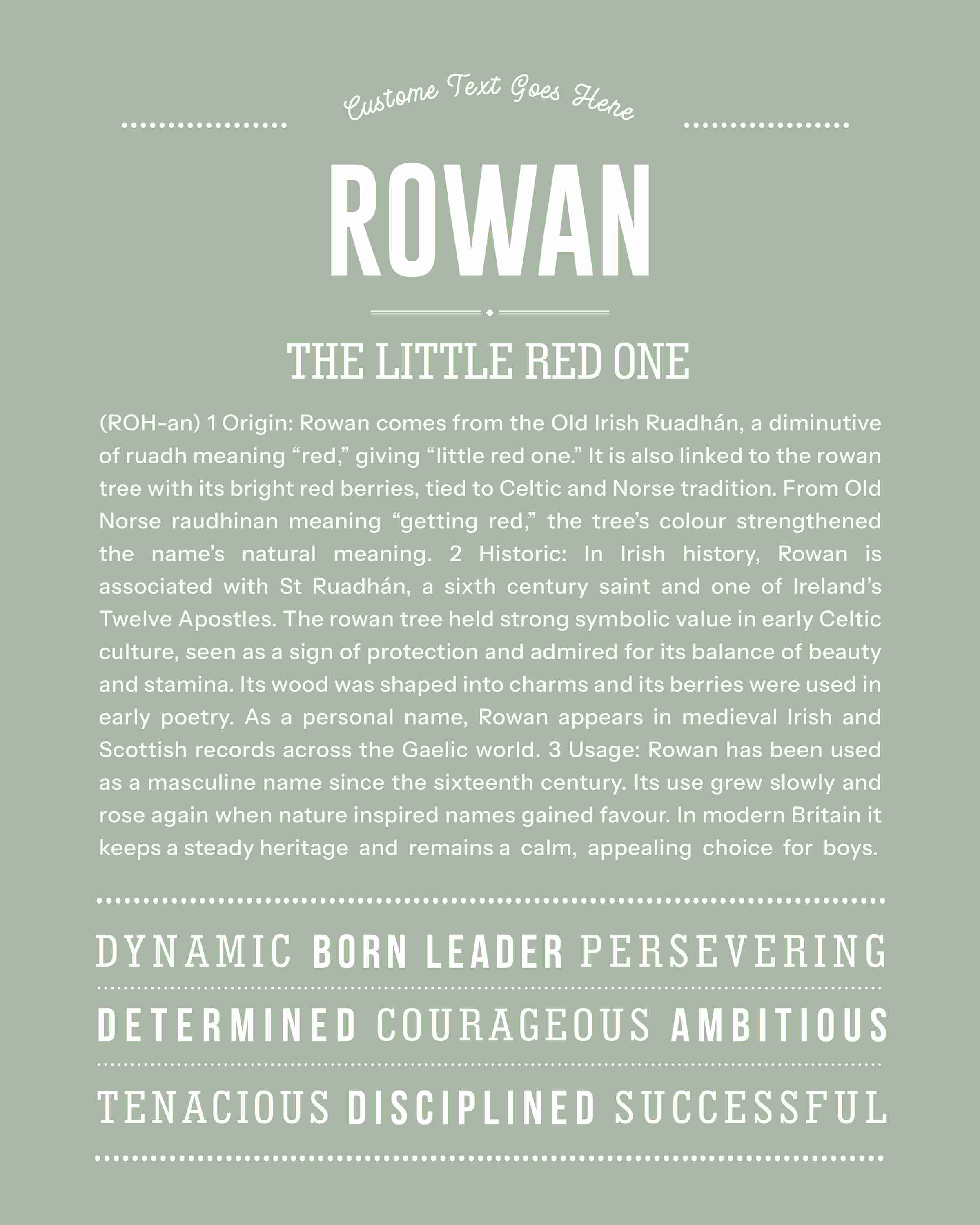 Rowan (male) | Personalised Name Meaning Print – Custom Name Art Gift
