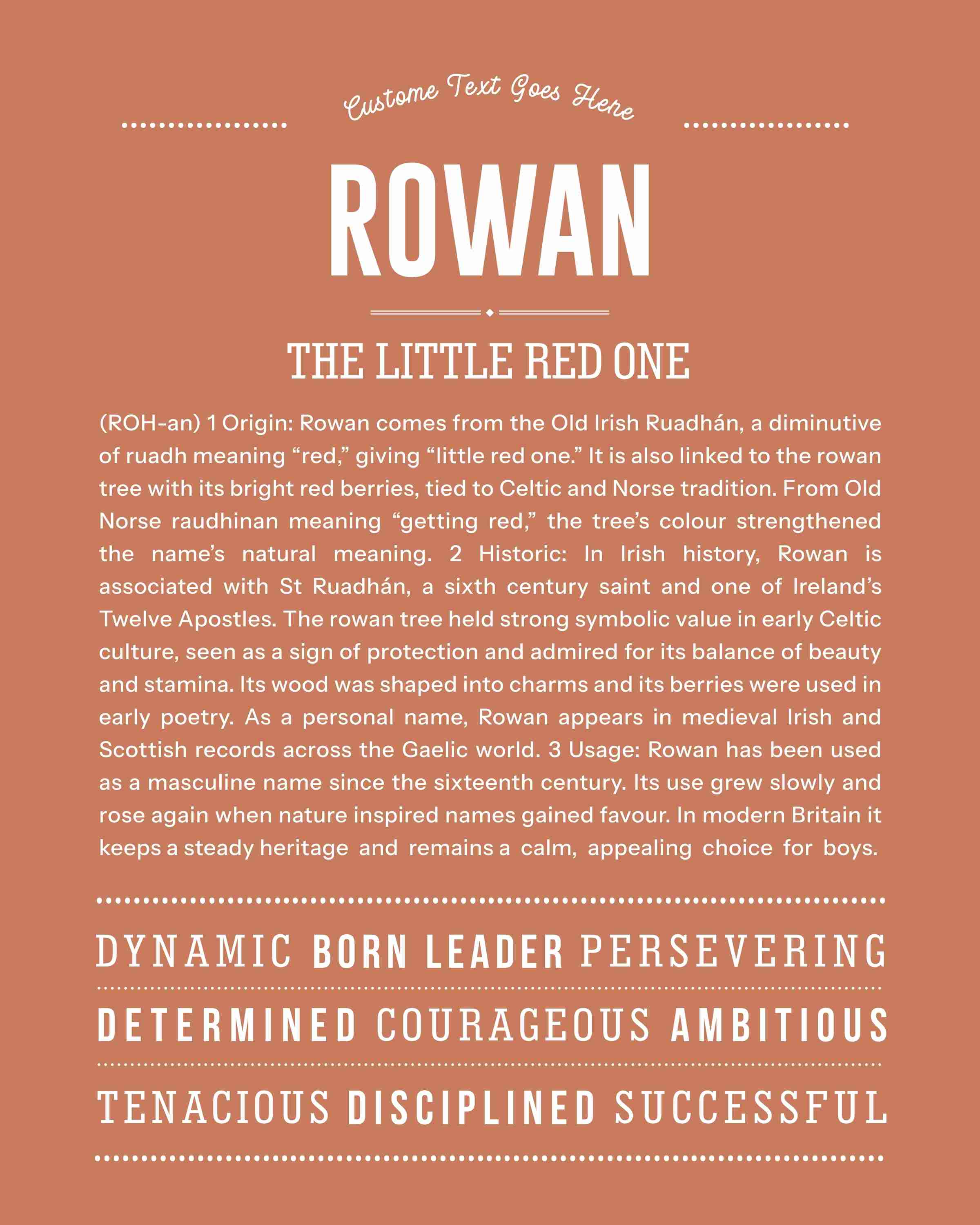 Rowan (male) | Personalised Name Meaning Print – Custom Name Art Gift