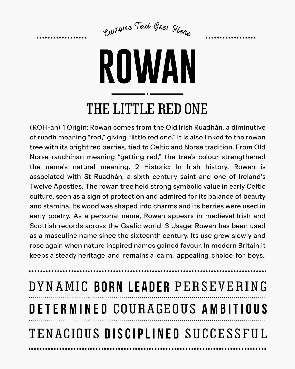Rowan (Male) Personalized Name Meaning Classic Art Print – Name Stories UK