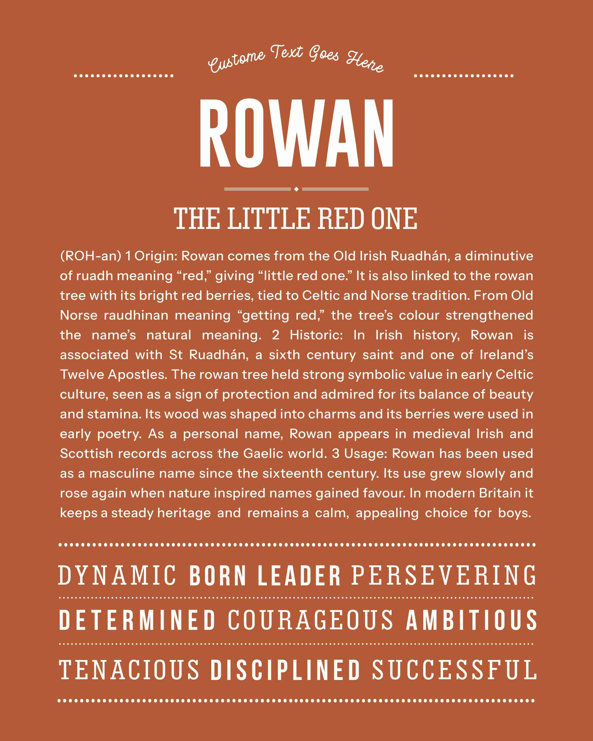 Rowan (male) | Personalised Name Meaning Print – Custom Name Art Gift