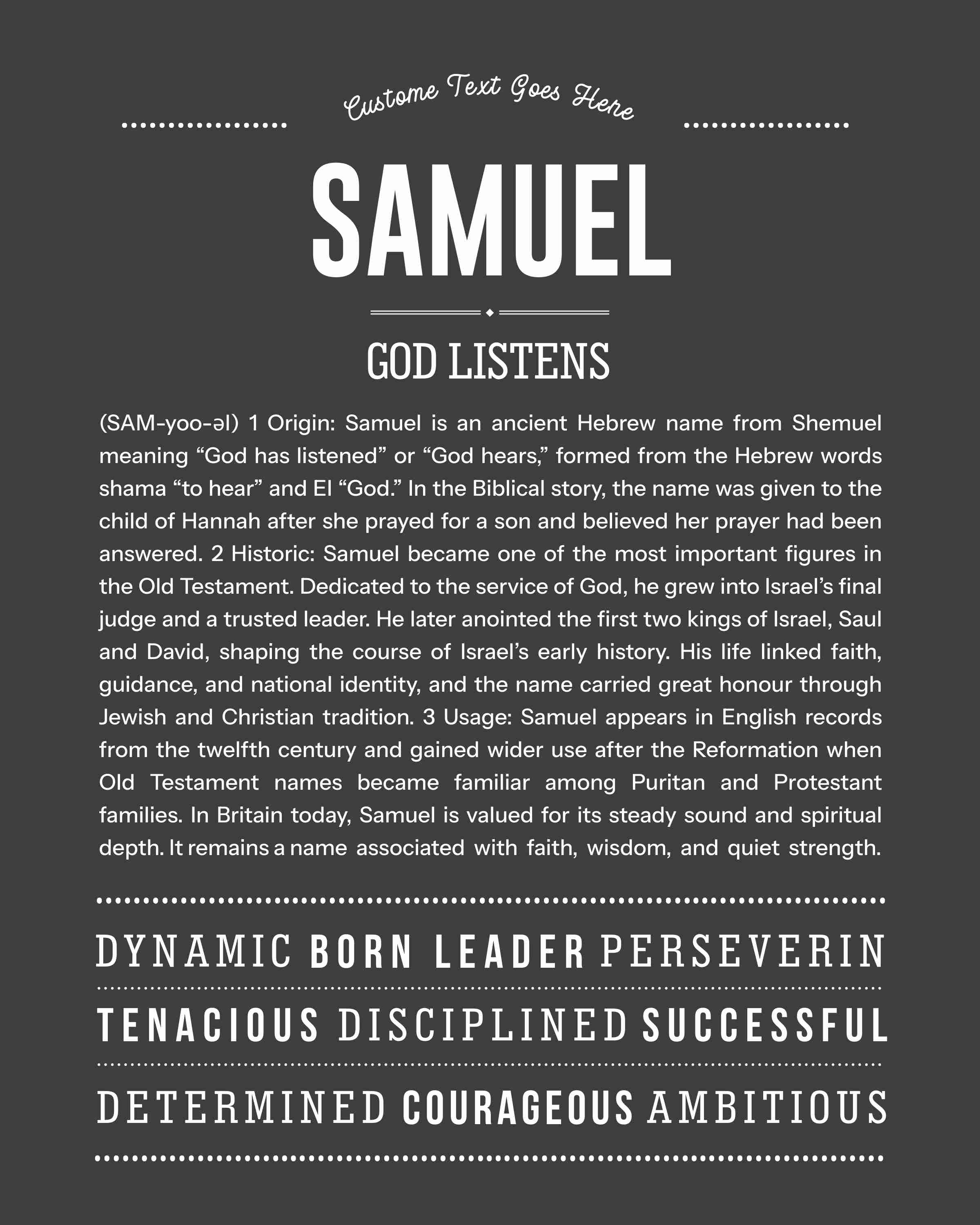 Samuel | Personalised Name Meaning Print – Custom Name Art Gift