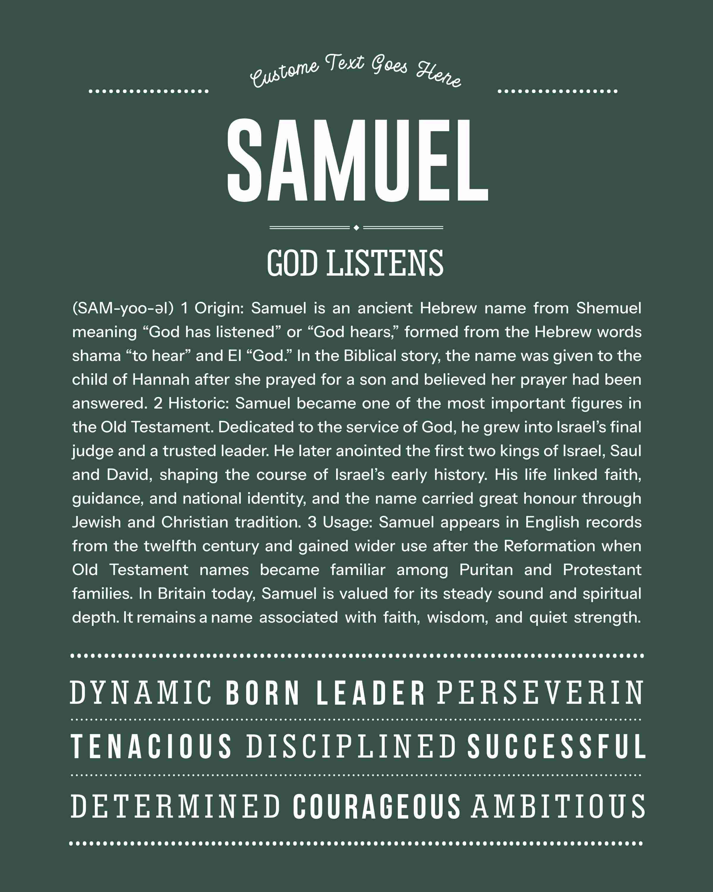 Samuel | Personalised Name Meaning Print – Custom Name Art Gift
