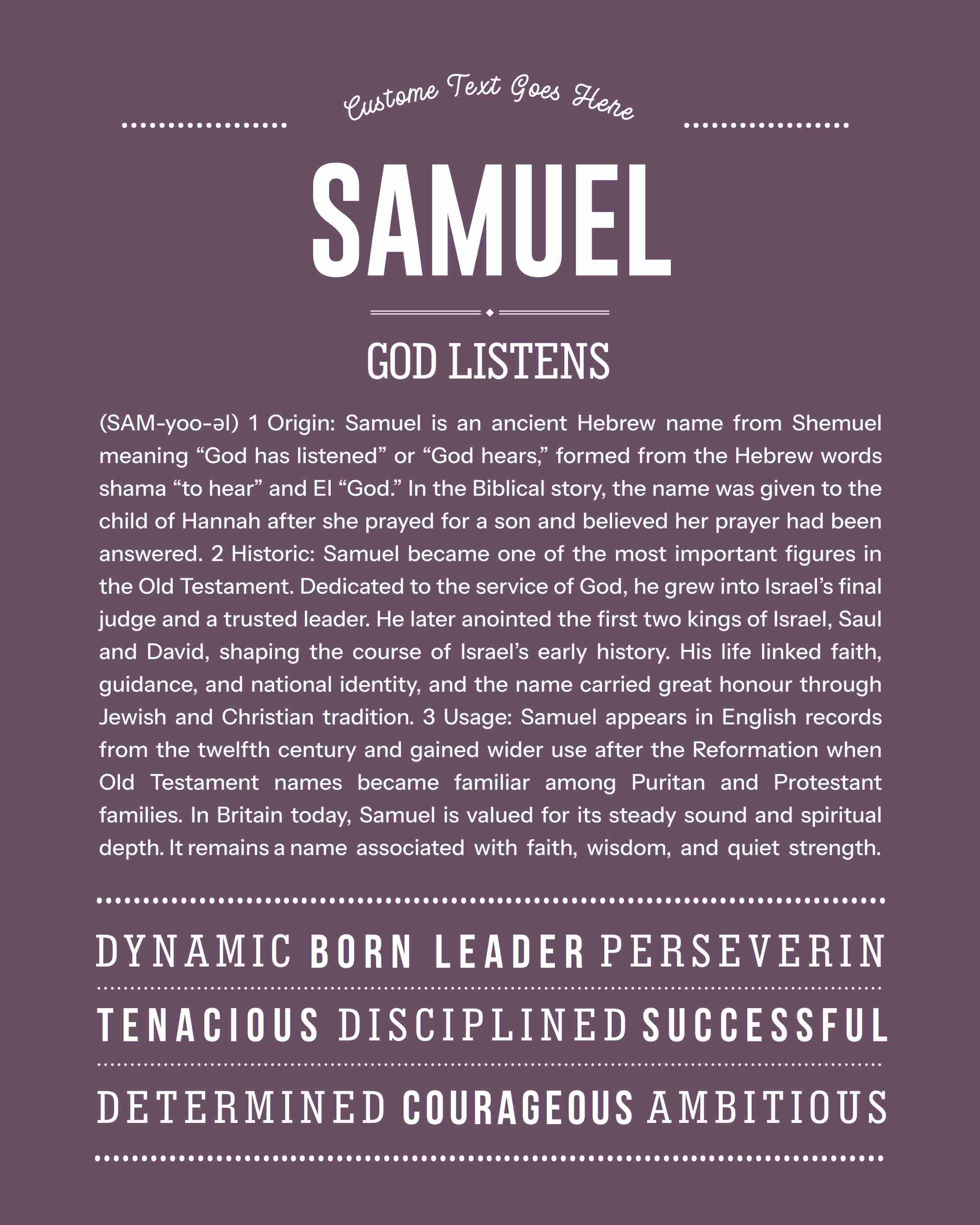 Samuel | Personalised Name Meaning Print – Custom Name Art Gift