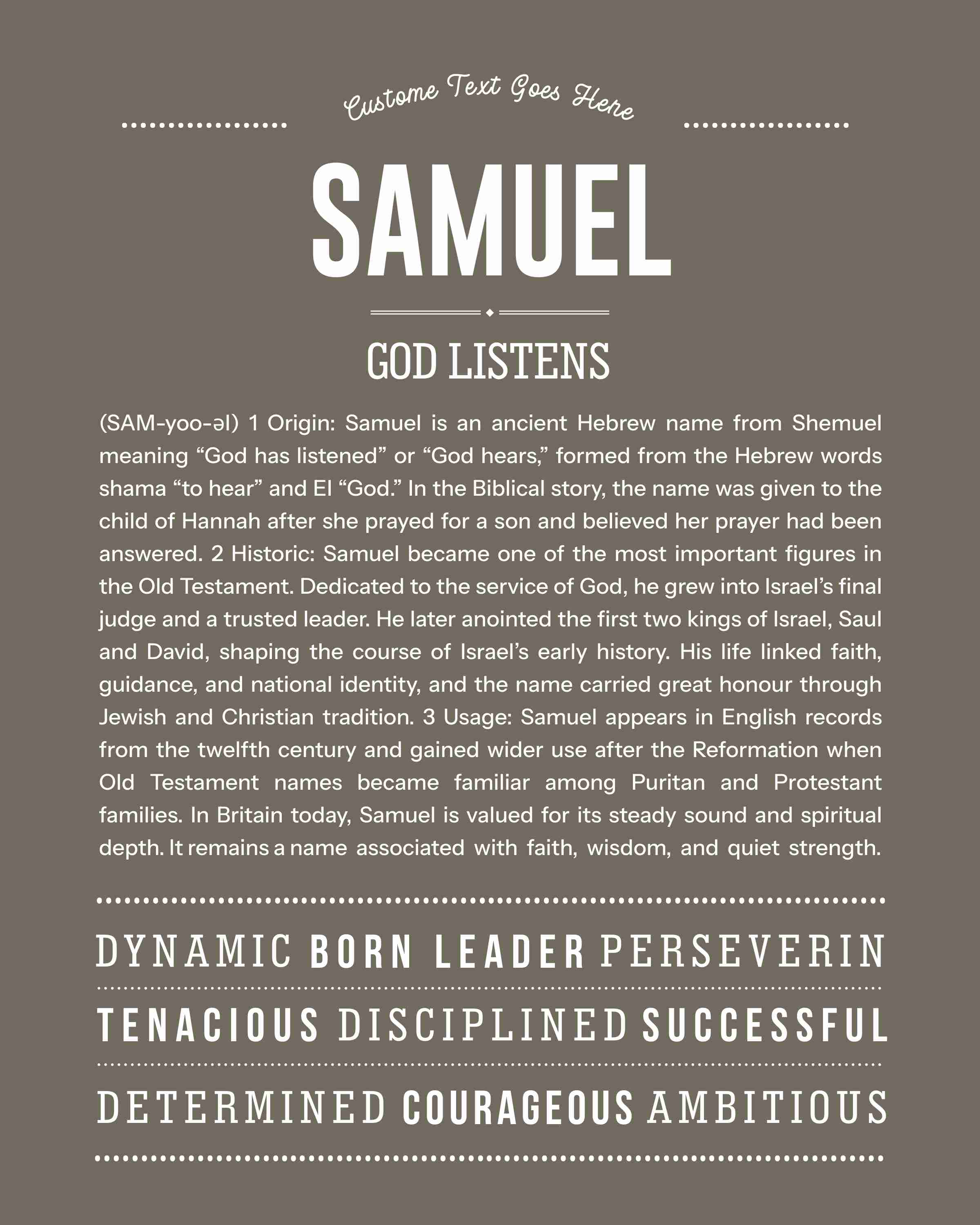 Samuel | Personalised Name Meaning Print – Custom Name Art Gift