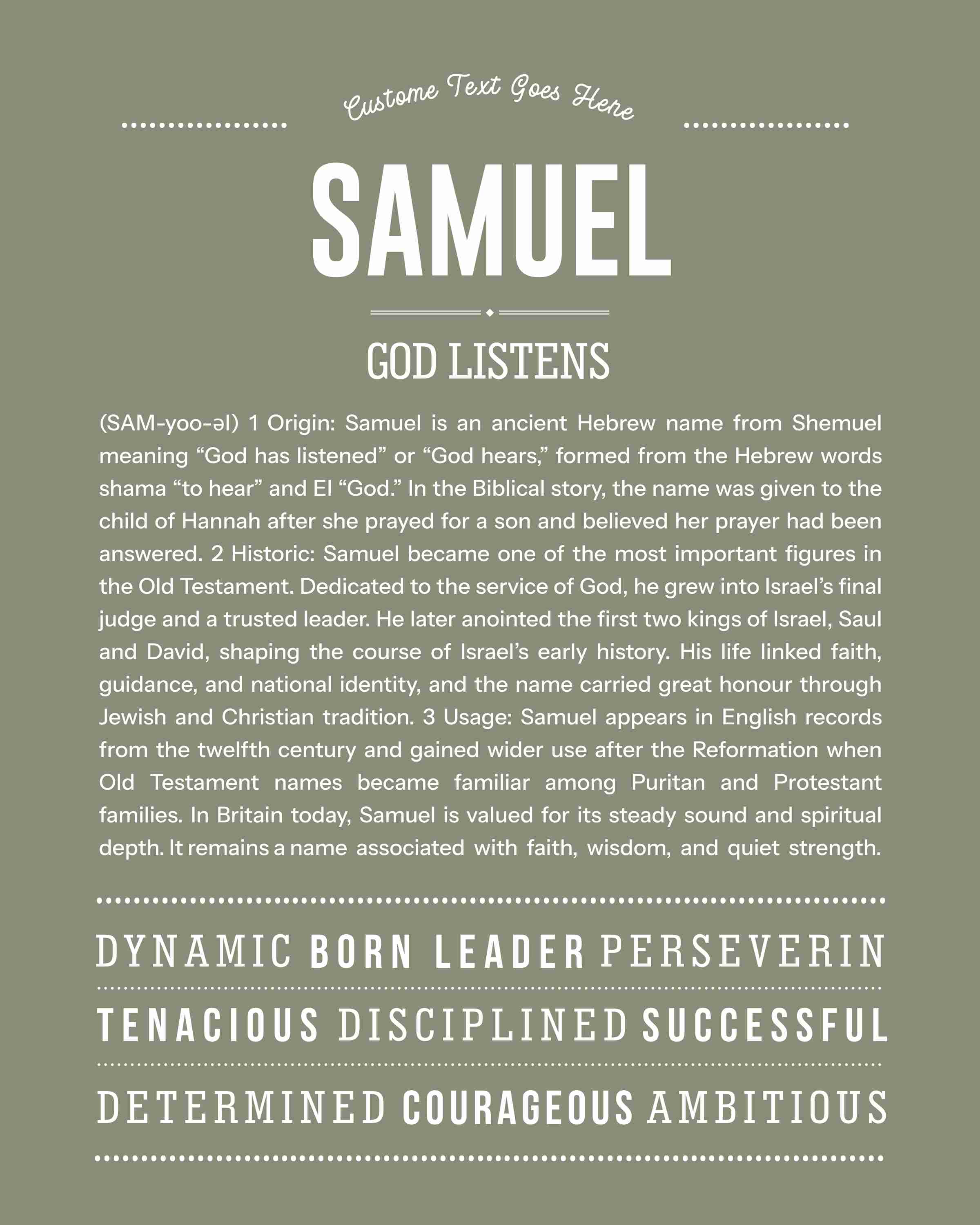 Samuel | Personalised Name Meaning Print – Custom Name Art Gift
