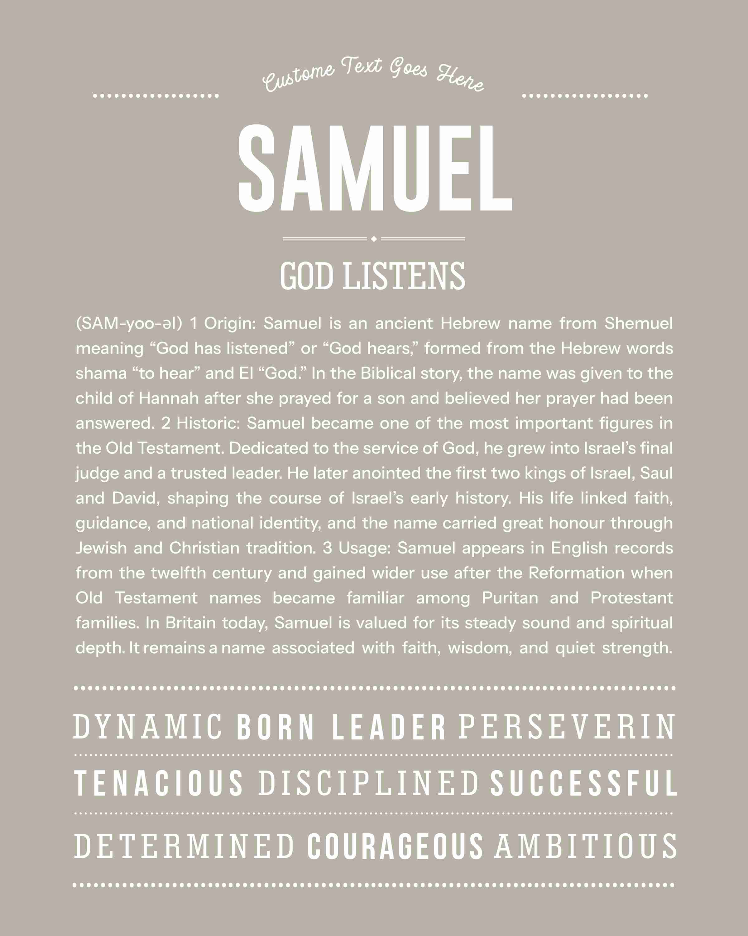 Samuel | Personalised Name Meaning Print – Custom Name Art Gift