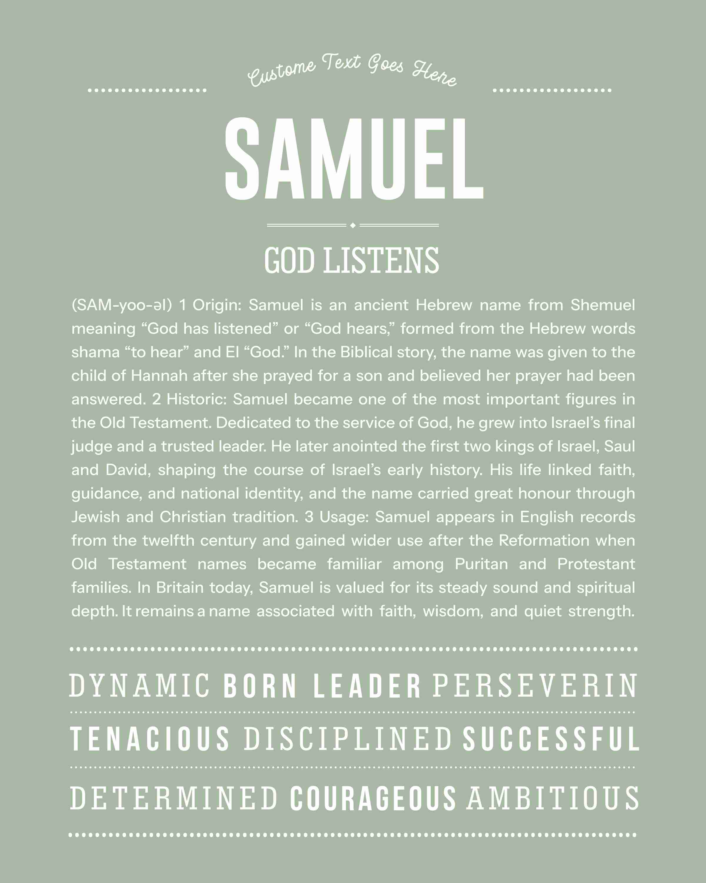 Samuel | Personalised Name Meaning Print – Custom Name Art Gift