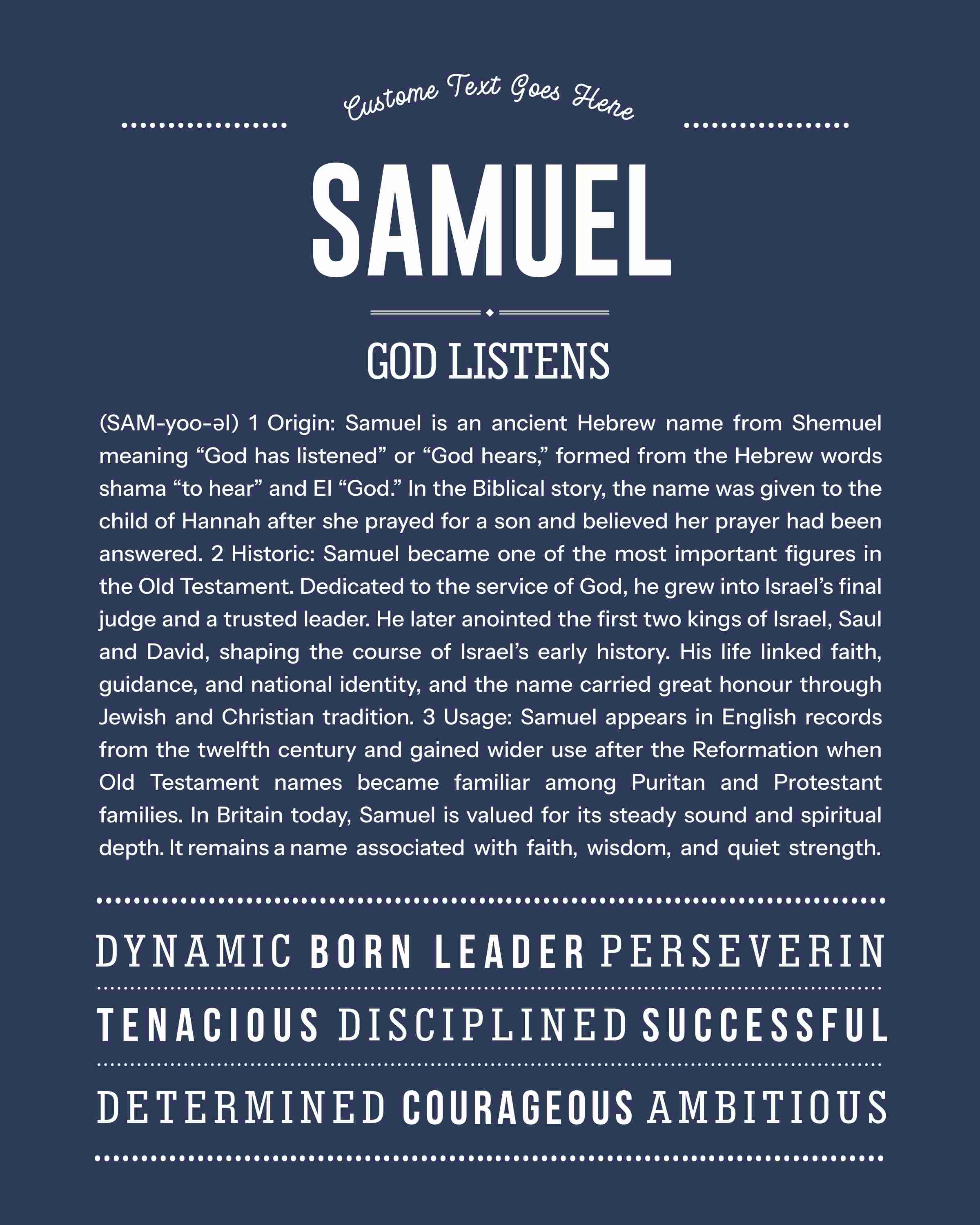 Samuel | Personalised Name Meaning Print – Custom Name Art Gift