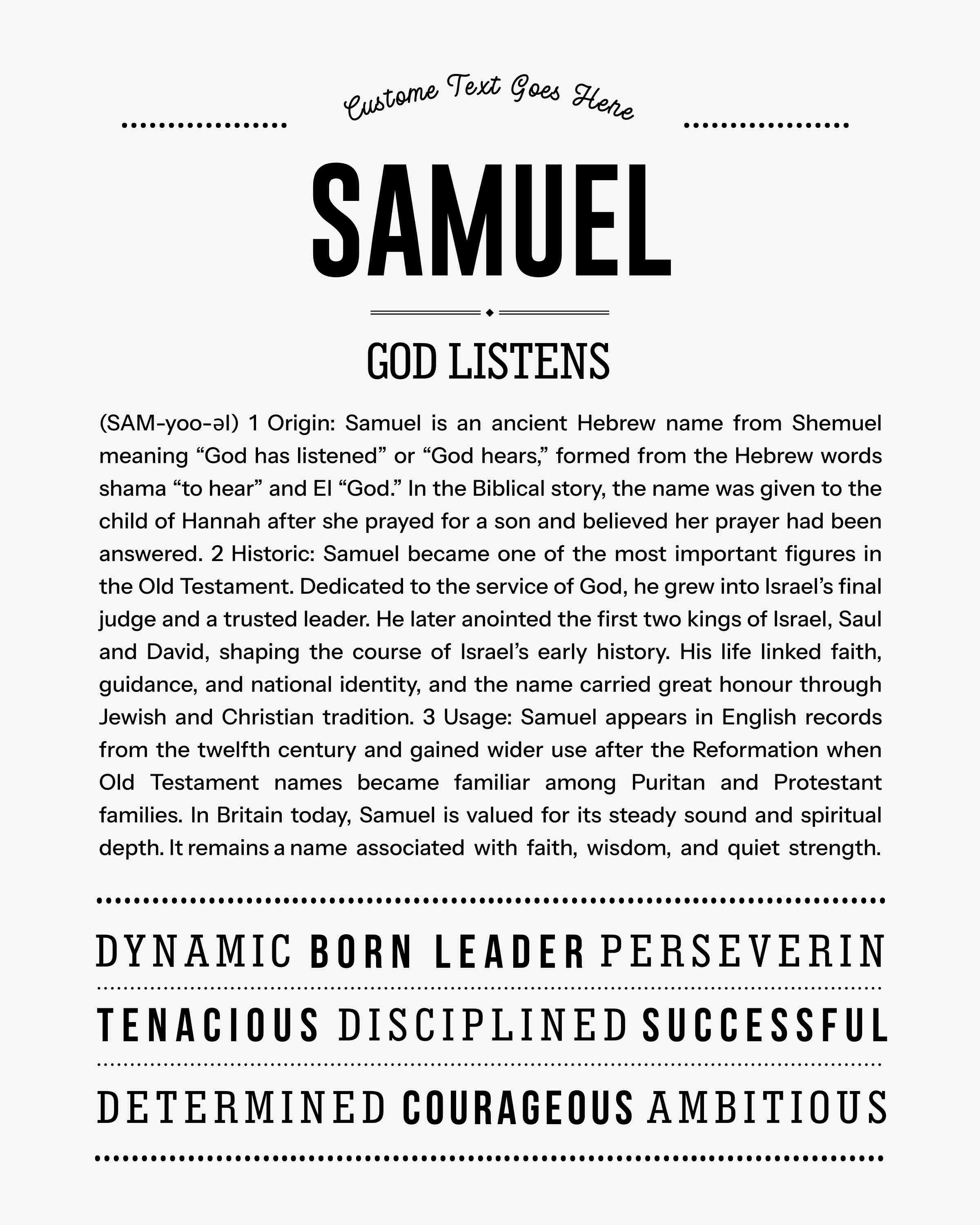 Samuel | Personalised Name Meaning Print – Custom Name Art Gift