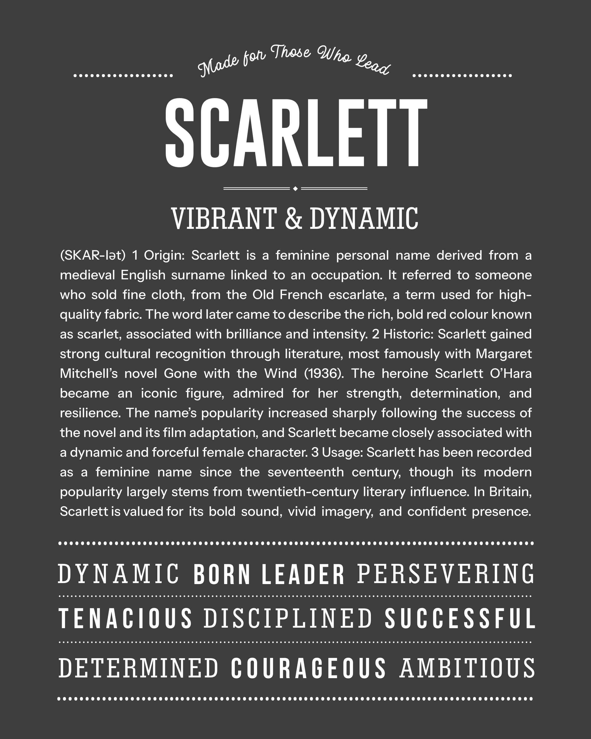 Scarlett | Personalised Name Meaning Print – Custom Name Art Gift