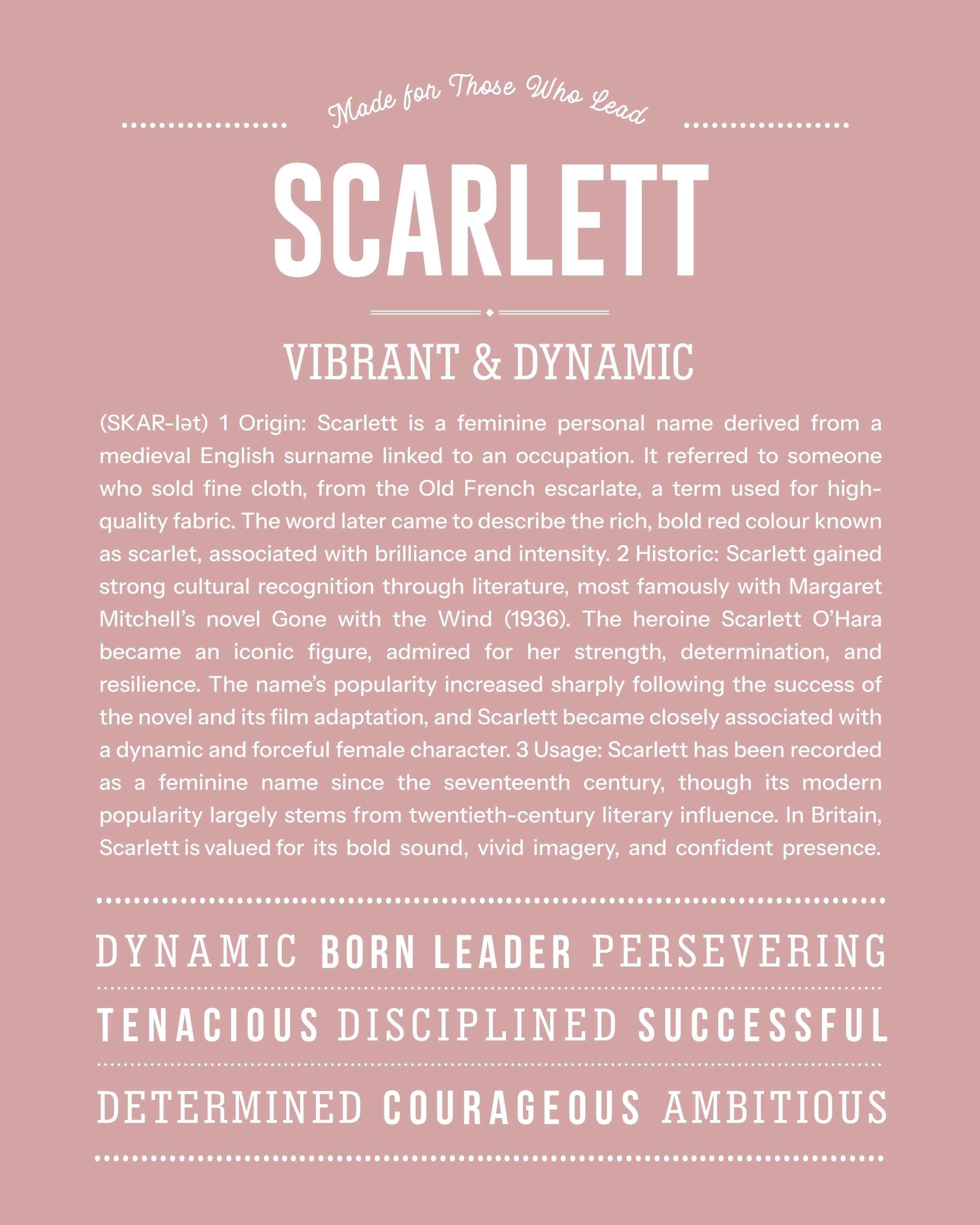 Scarlett | Personalised Name Meaning Print – Custom Name Art Gift