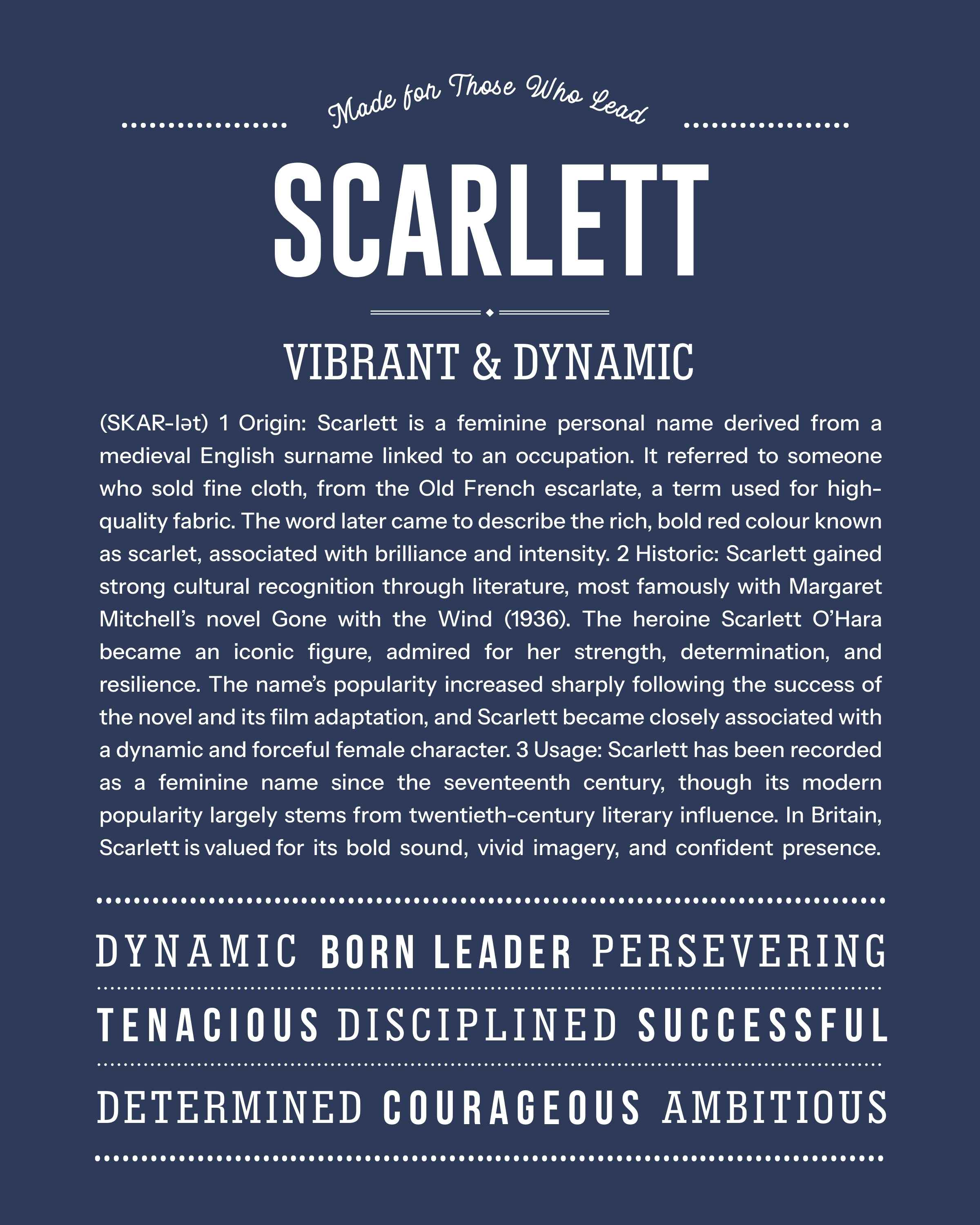 Scarlett | Personalised Name Meaning Print – Custom Name Art Gift