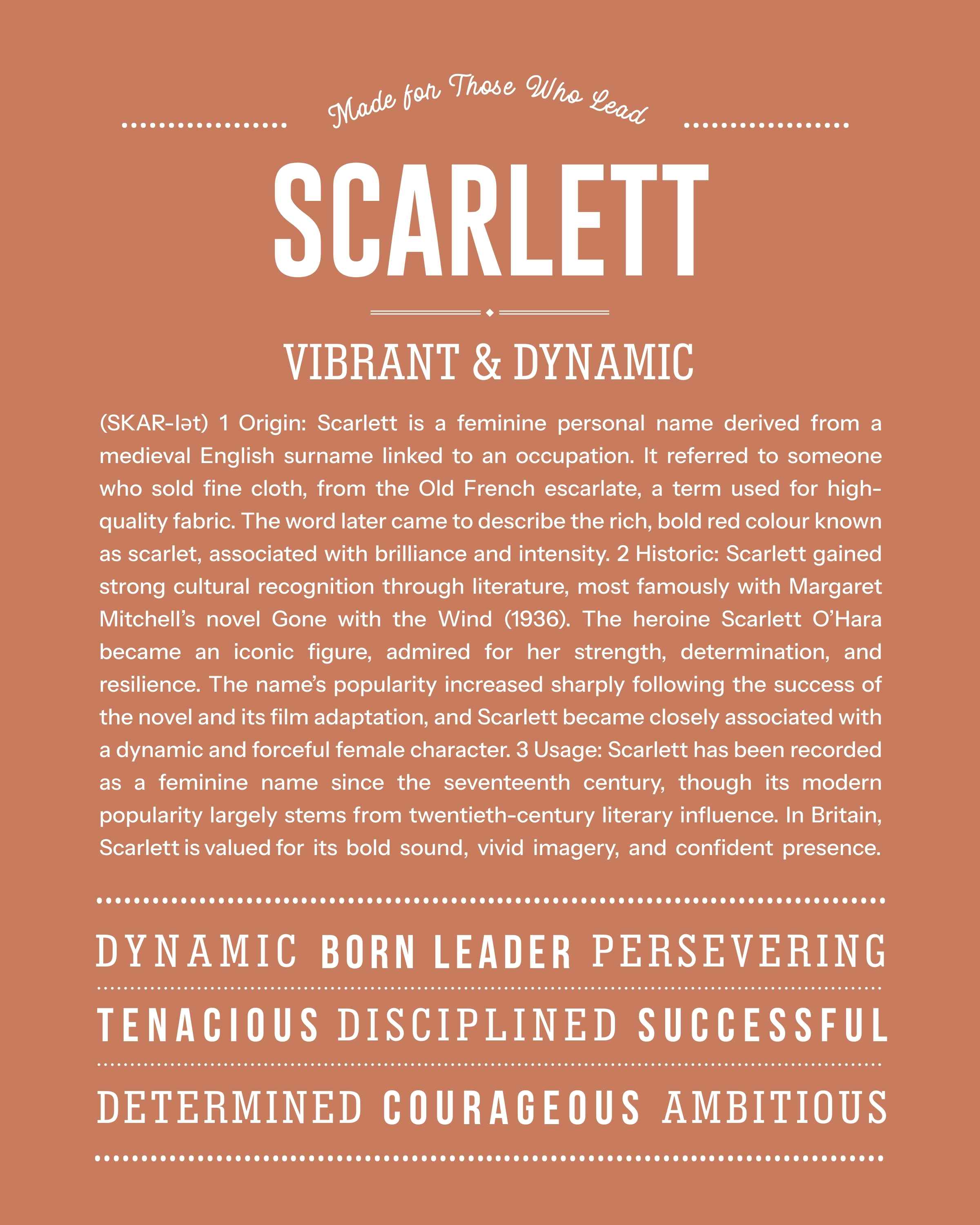 Scarlett | Personalised Name Meaning Print – Custom Name Art Gift
