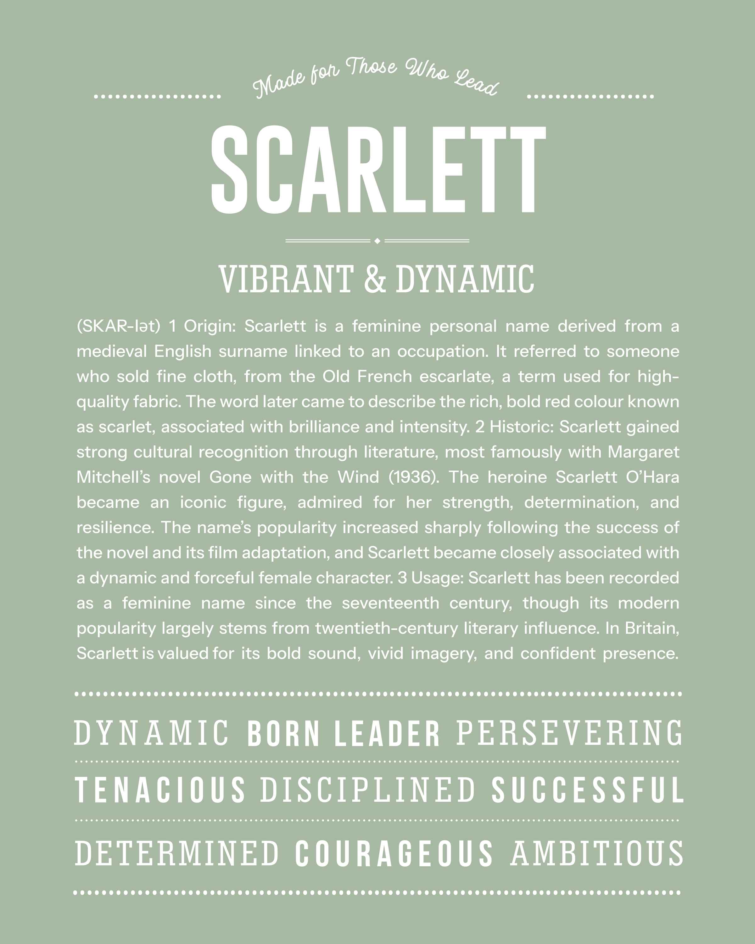 Scarlett | Personalised Name Meaning Print – Custom Name Art Gift