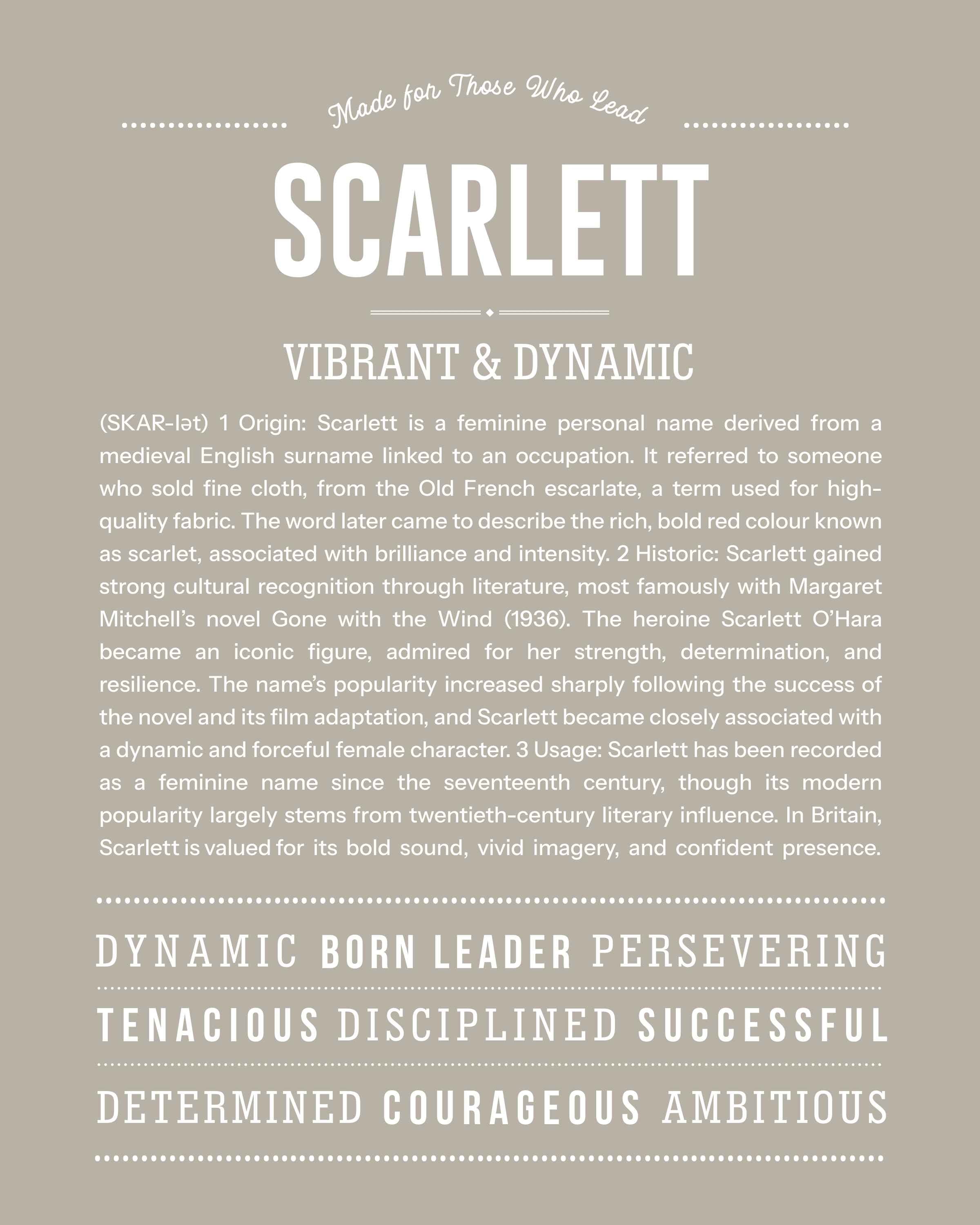 Scarlett | Personalised Name Meaning Print – Custom Name Art Gift