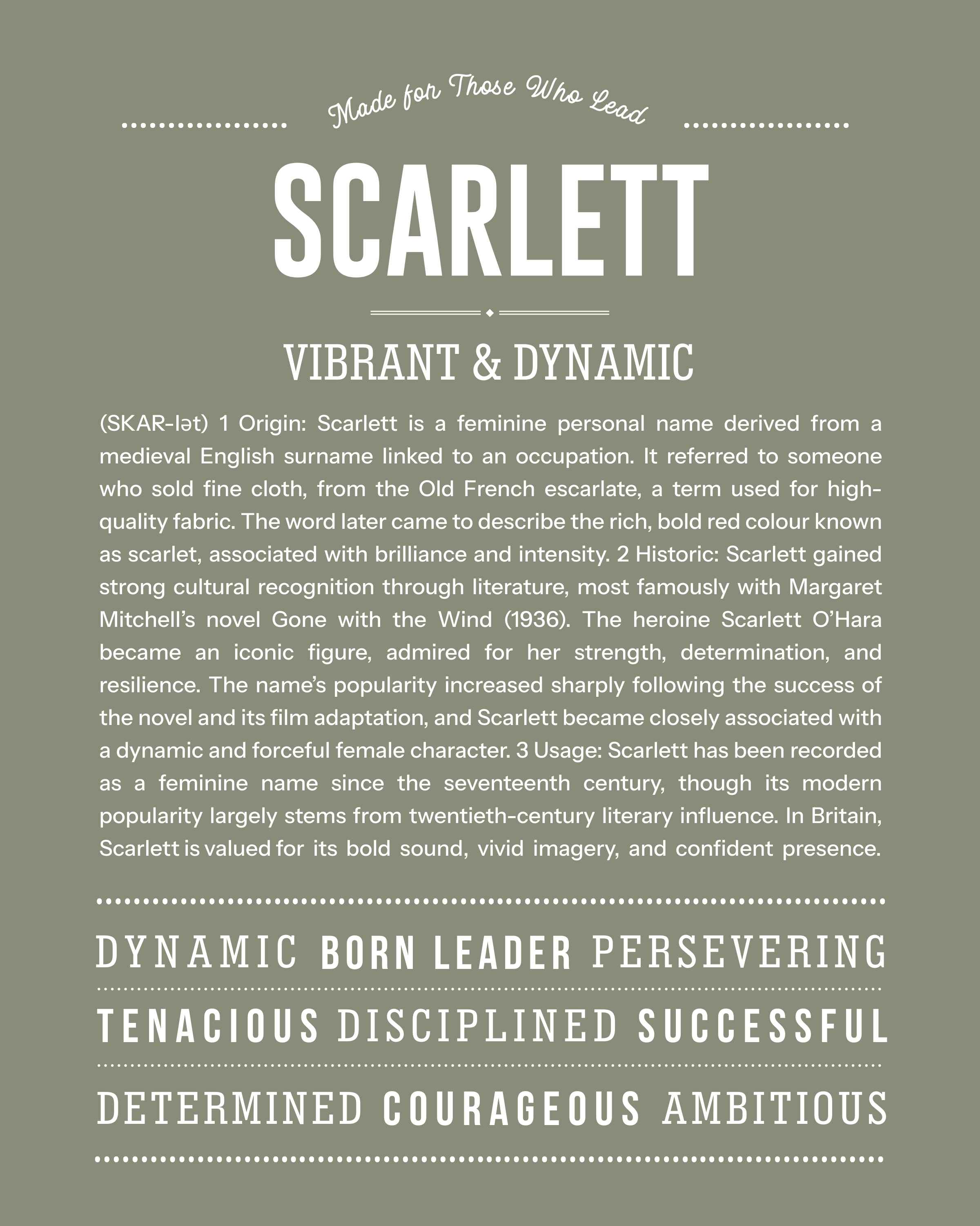 Scarlett | Personalised Name Meaning Print – Custom Name Art Gift