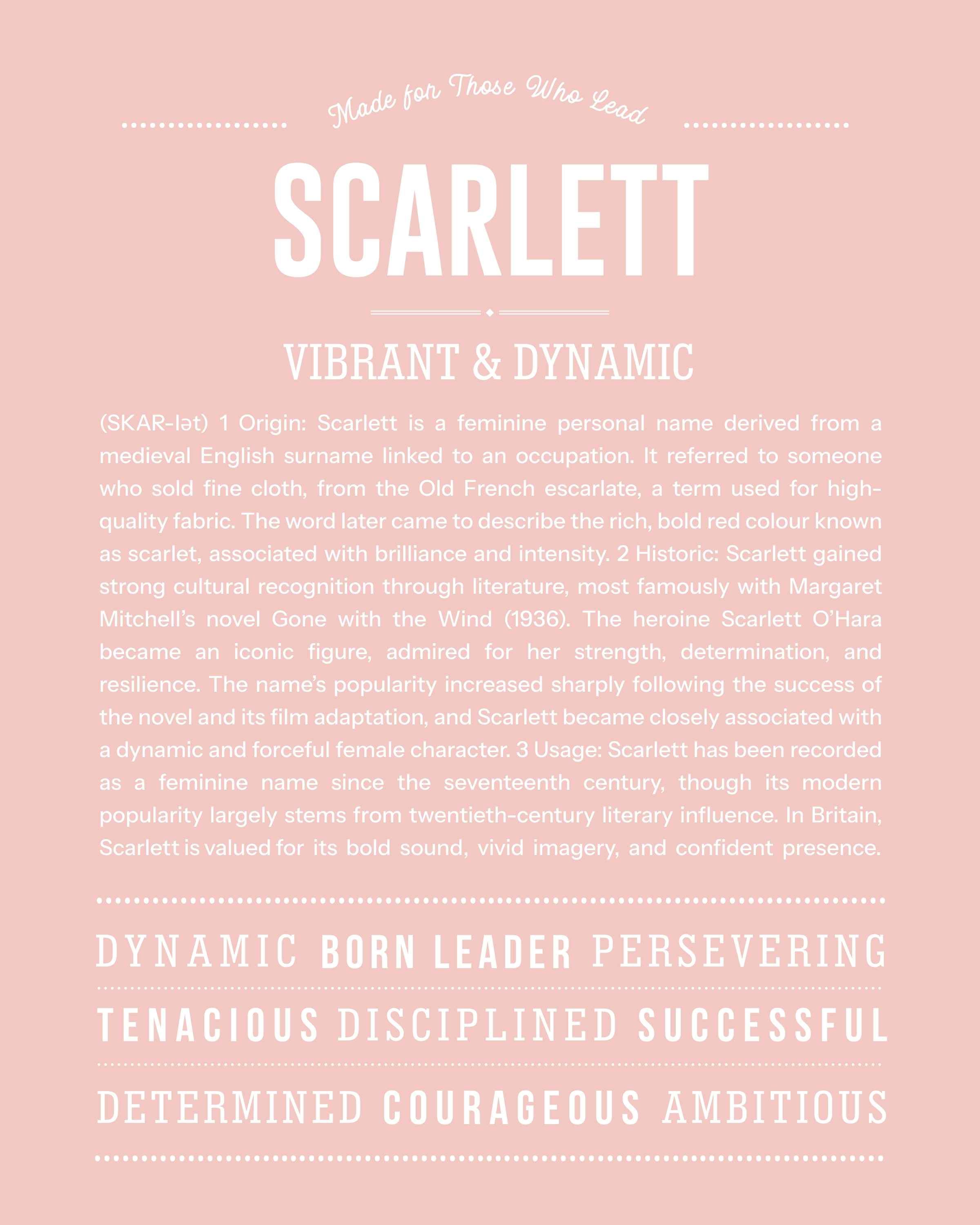 Scarlett | Personalised Name Meaning Print – Custom Name Art Gift