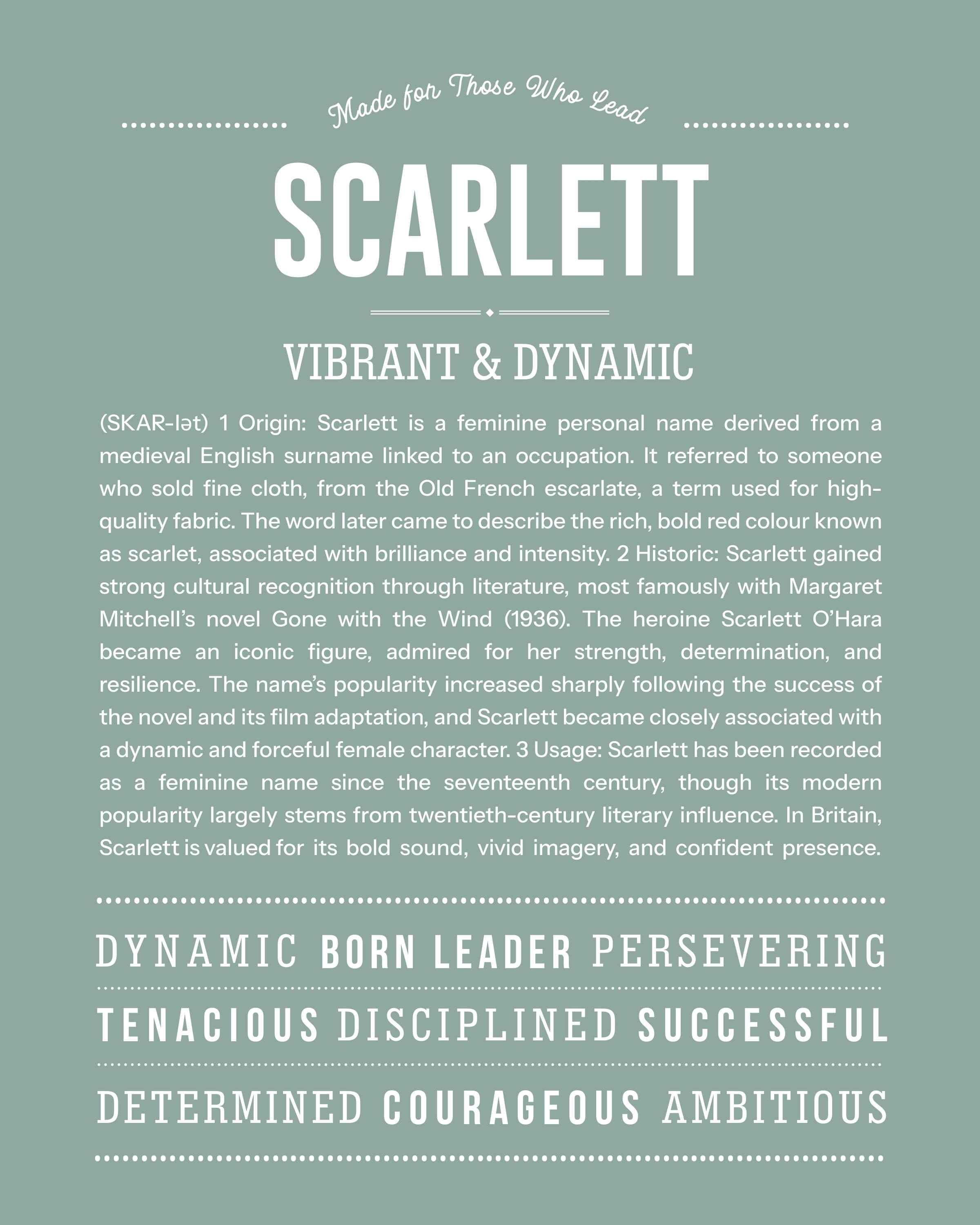 Scarlett | Personalised Name Meaning Print – Custom Name Art Gift