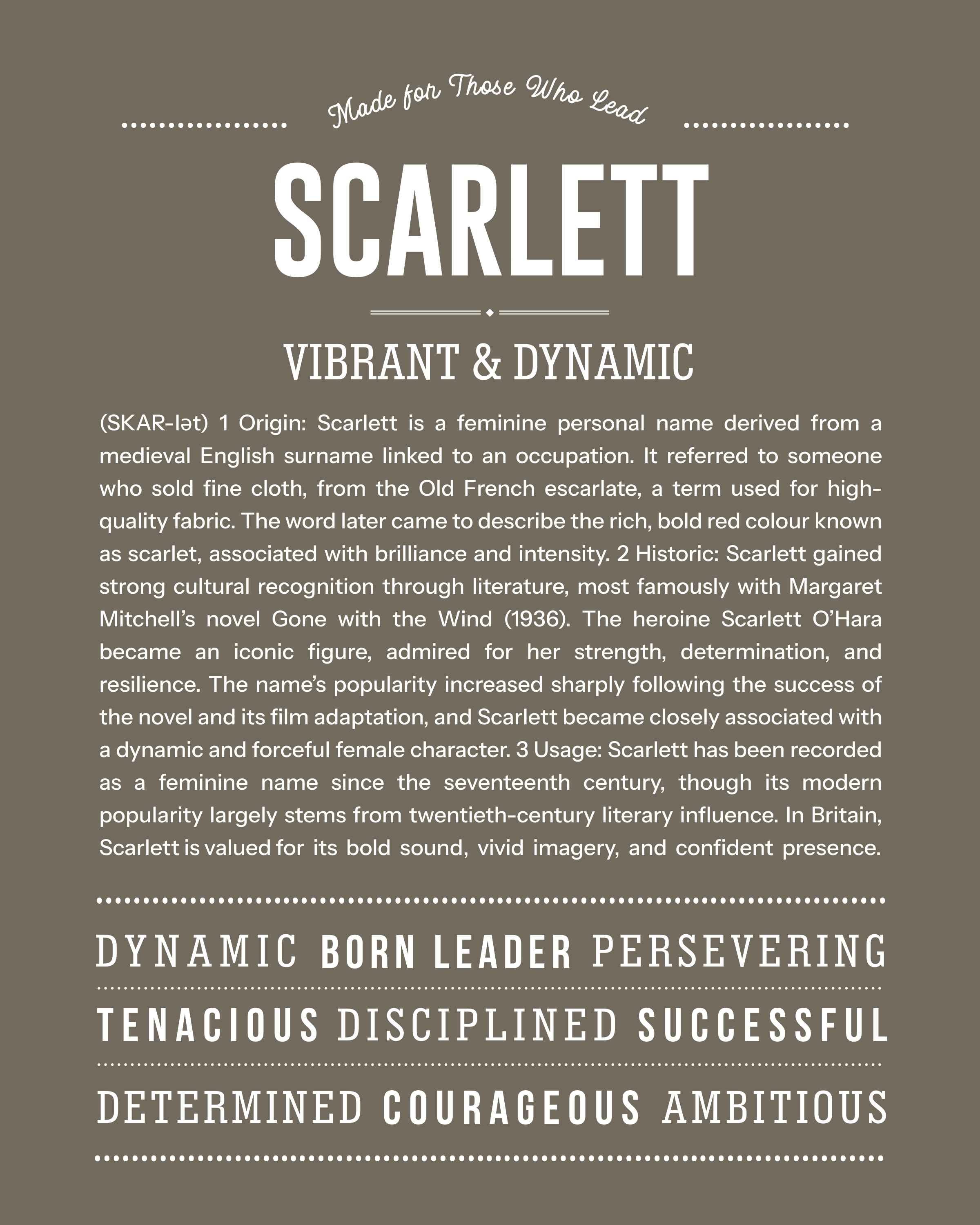 Scarlett | Personalised Name Meaning Print – Custom Name Art Gift