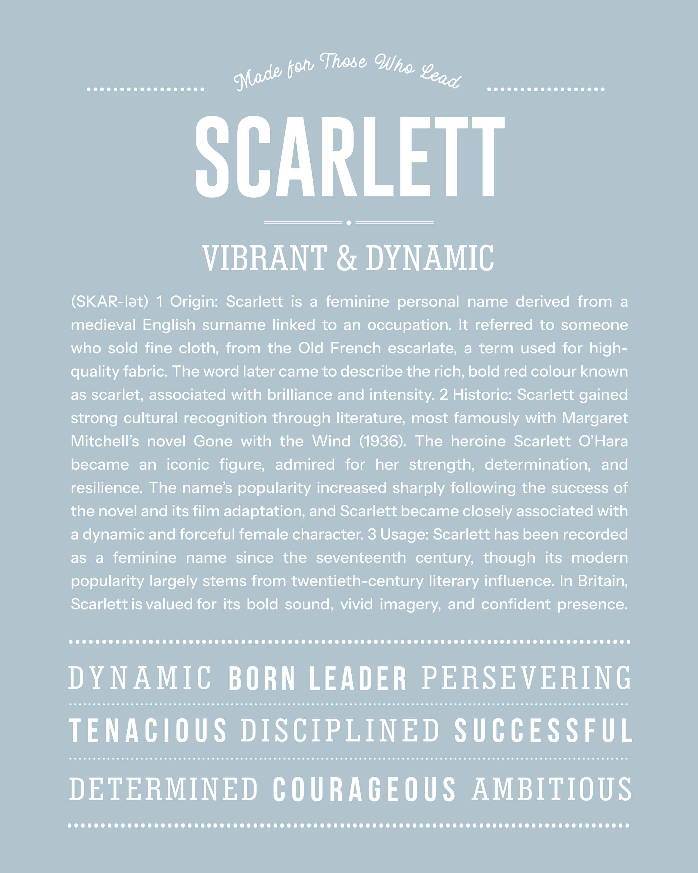 Scarlett | Personalised Name Meaning Print – Custom Name Art Gift
