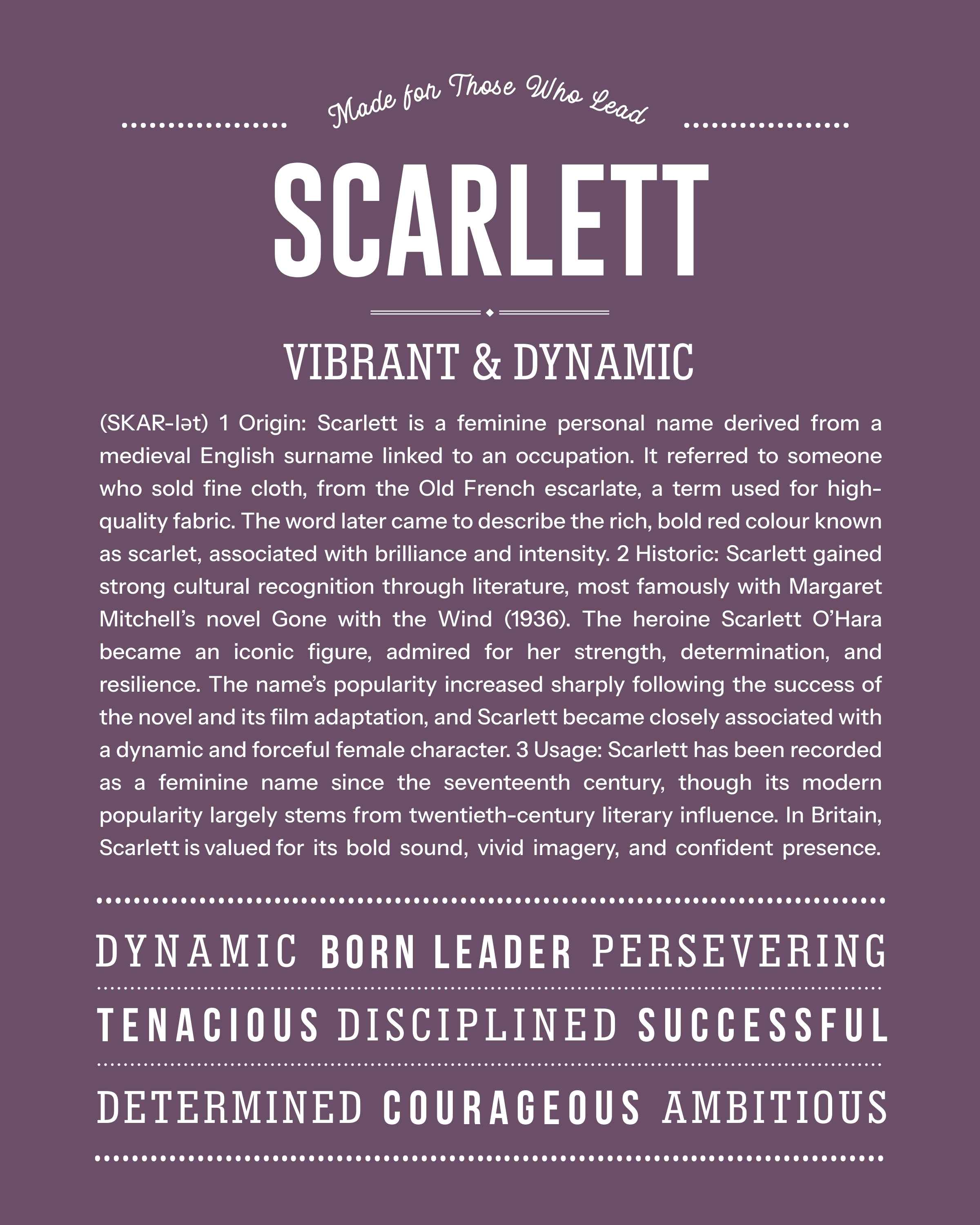Scarlett | Personalised Name Meaning Print – Custom Name Art Gift