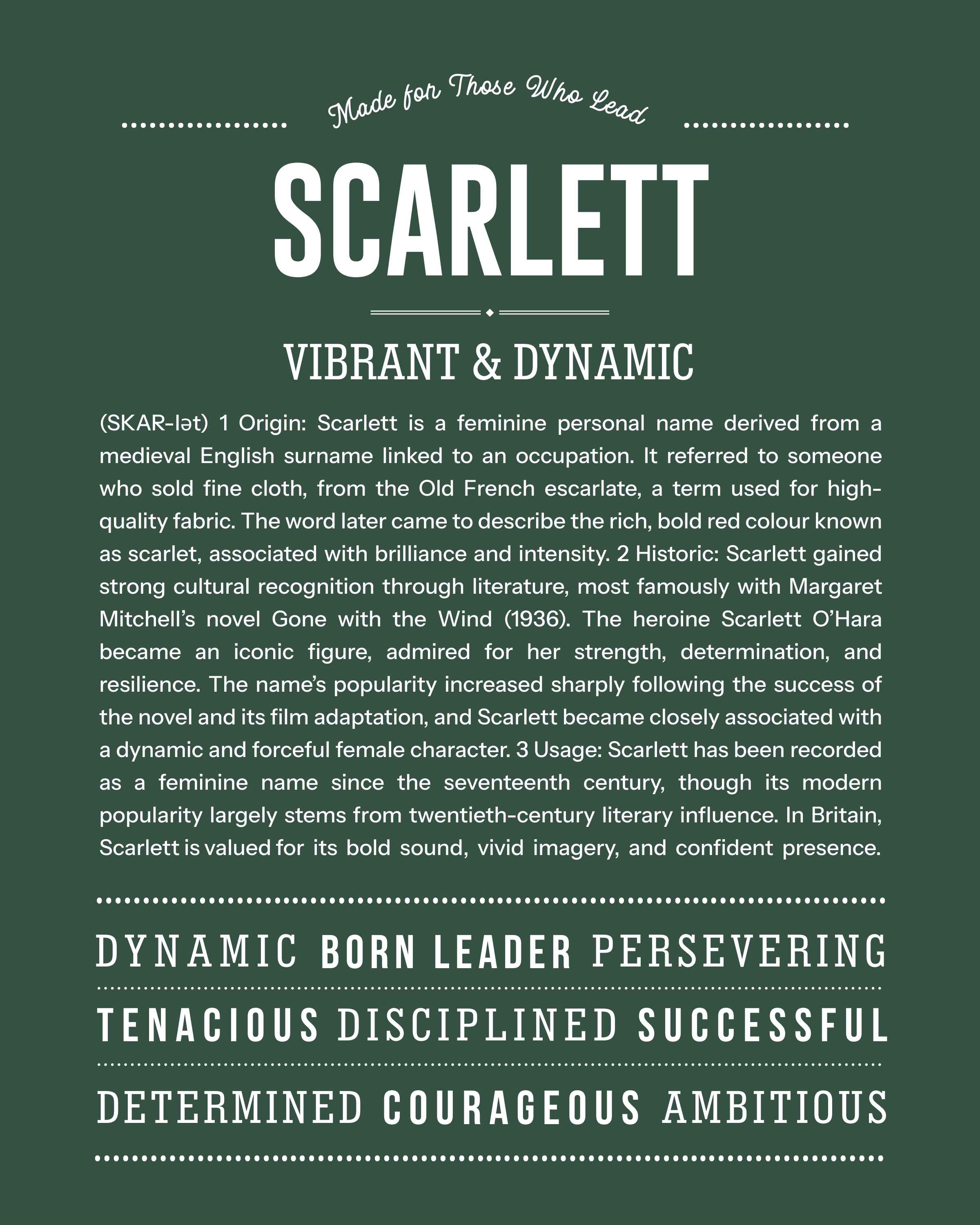 Scarlett | Personalised Name Meaning Print – Custom Name Art Gift