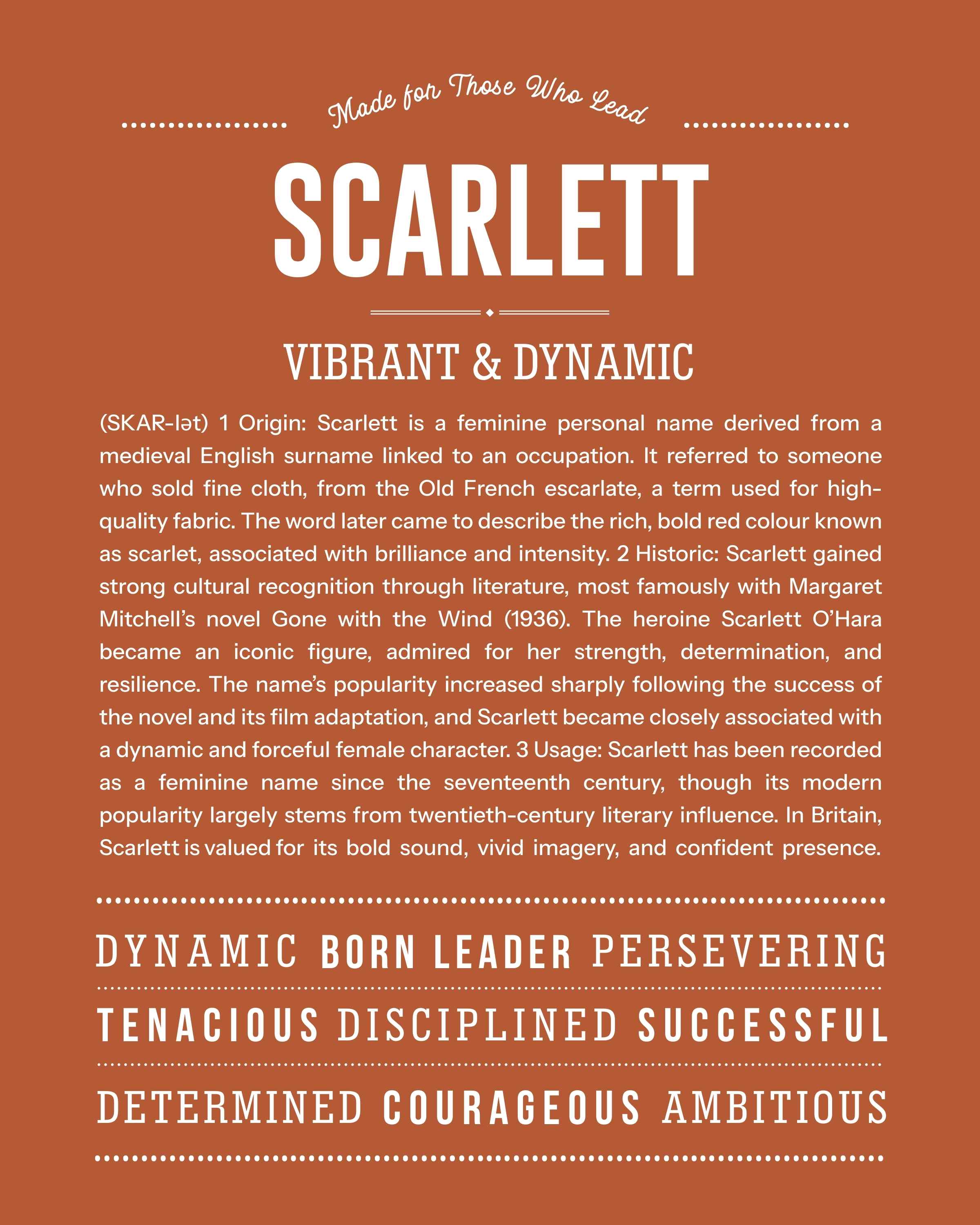 Scarlett | Personalised Name Meaning Print – Custom Name Art Gift