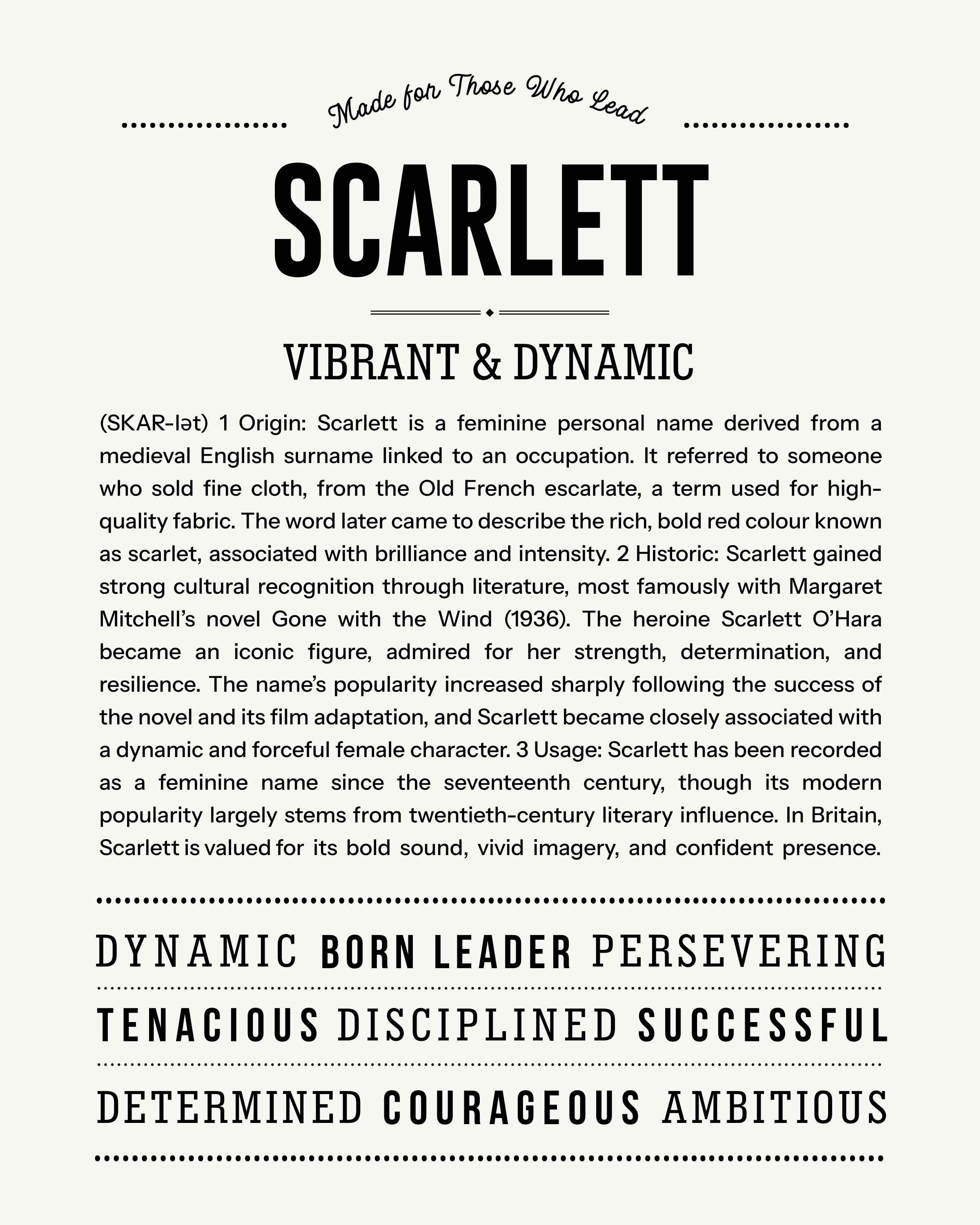 Scarlett | Personalised Name Meaning Print – Custom Name Art Gift