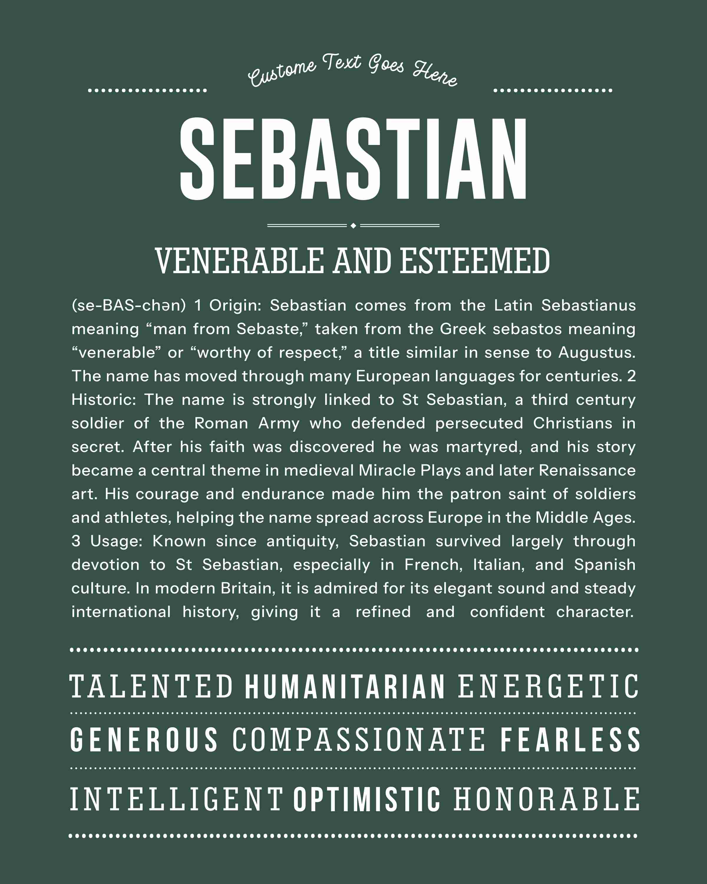 Sebastian | Personalised Name Meaning Print – Custom Name Art Gift