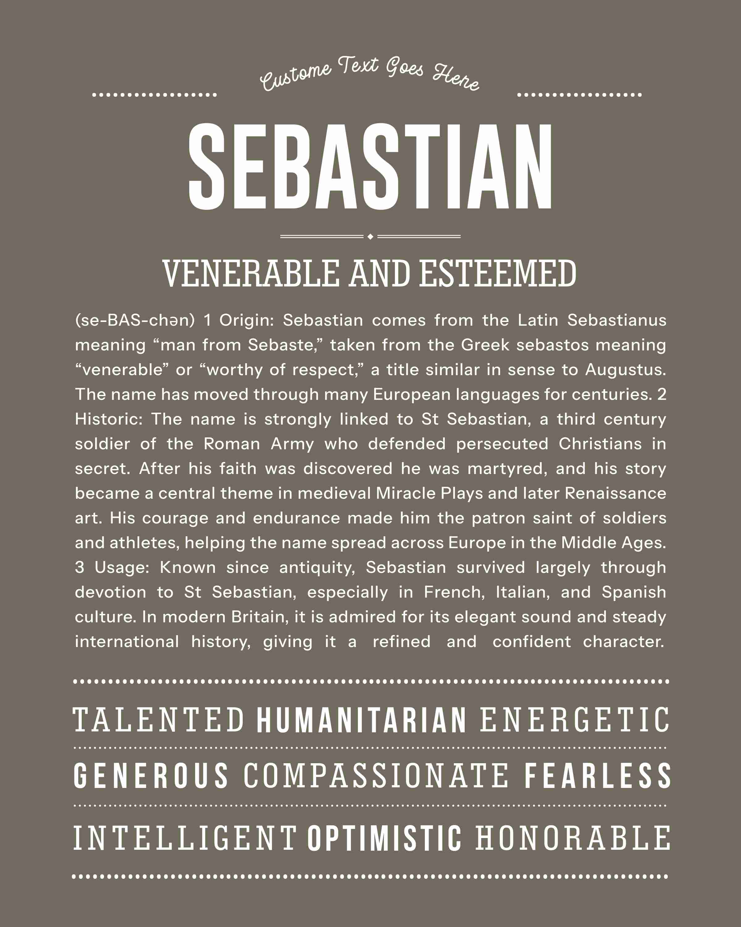 Sebastian | Personalised Name Meaning Print – Custom Name Art Gift