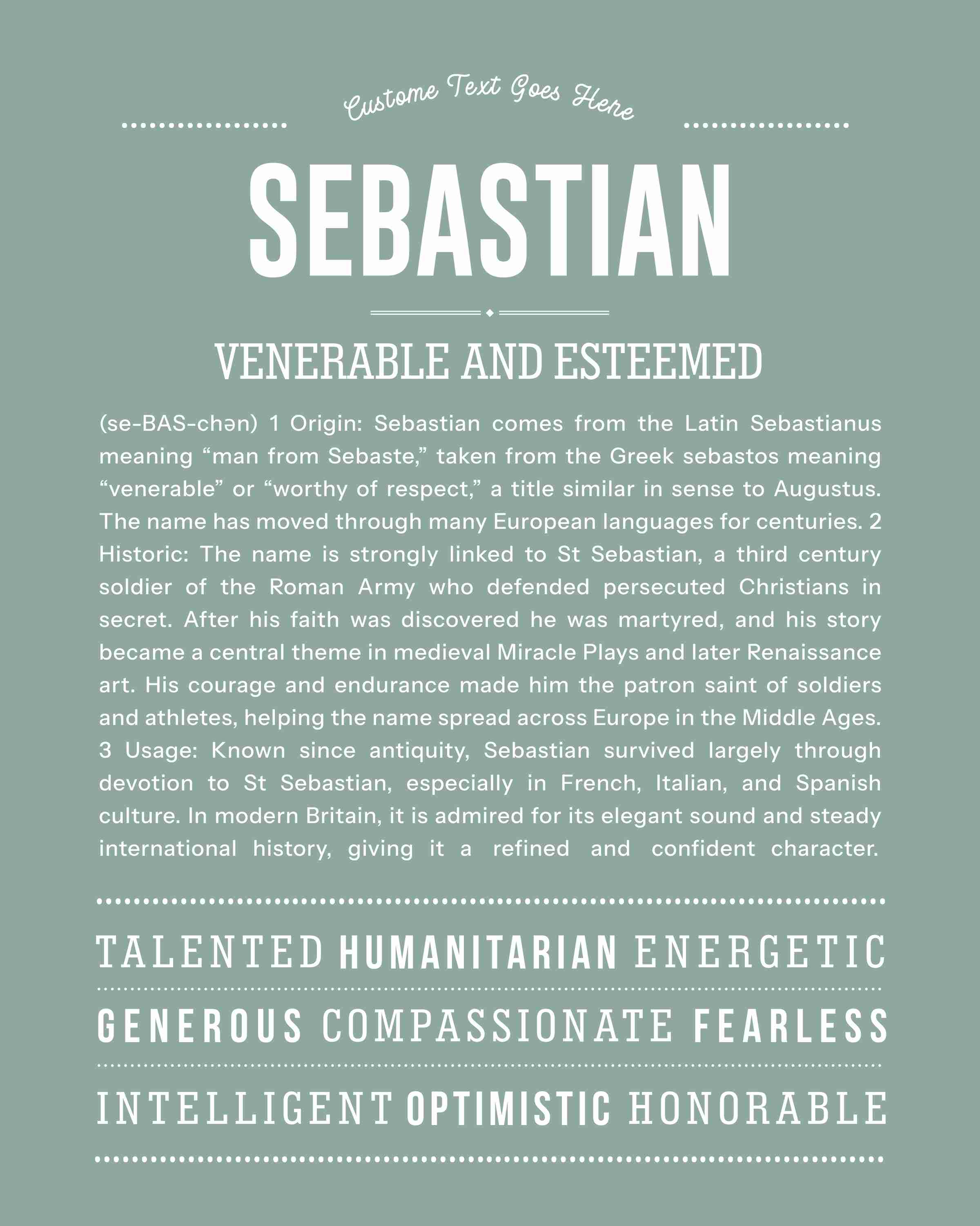 Sebastian | Personalised Name Meaning Print – Custom Name Art Gift