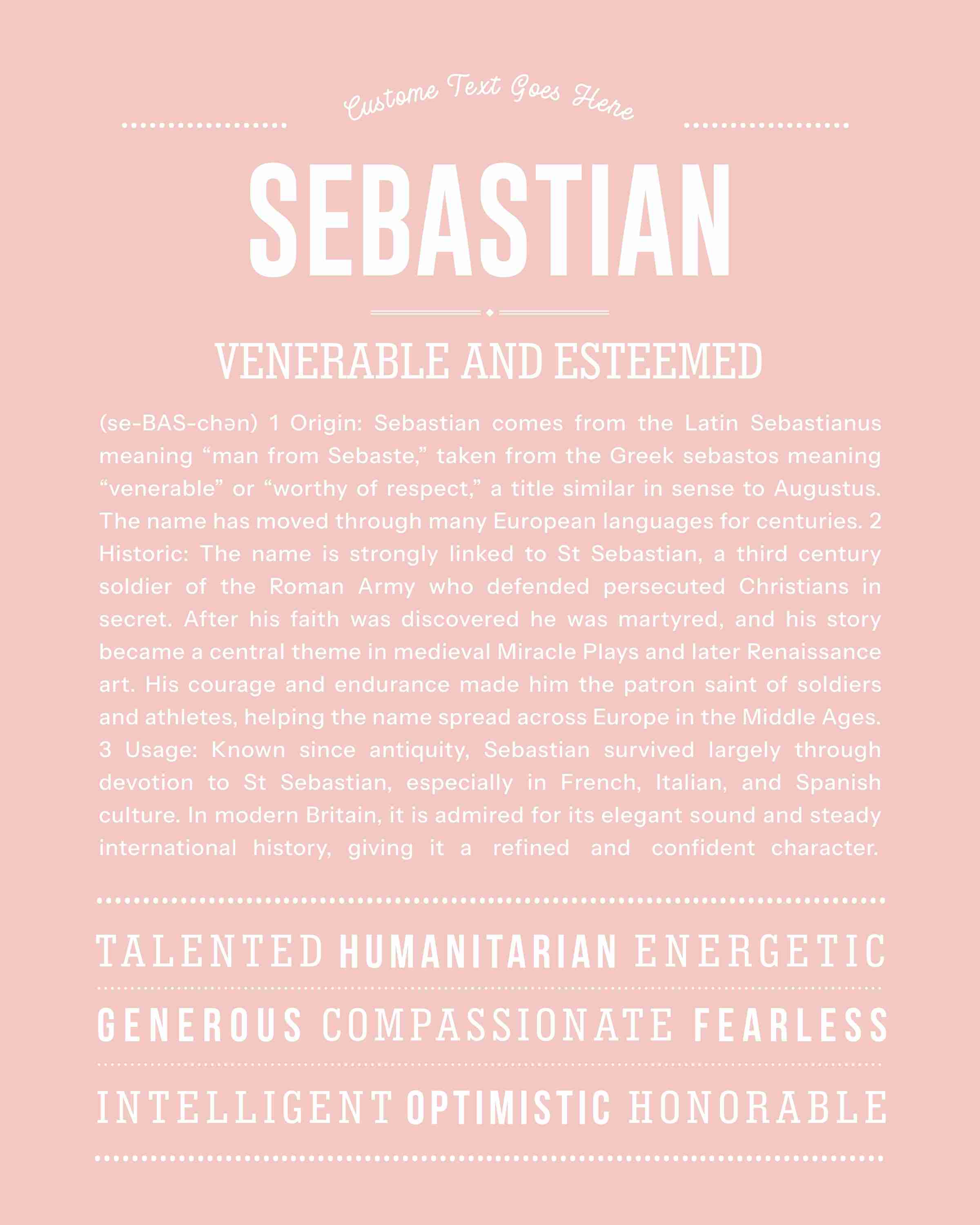 Sebastian | Personalised Name Meaning Print – Custom Name Art Gift
