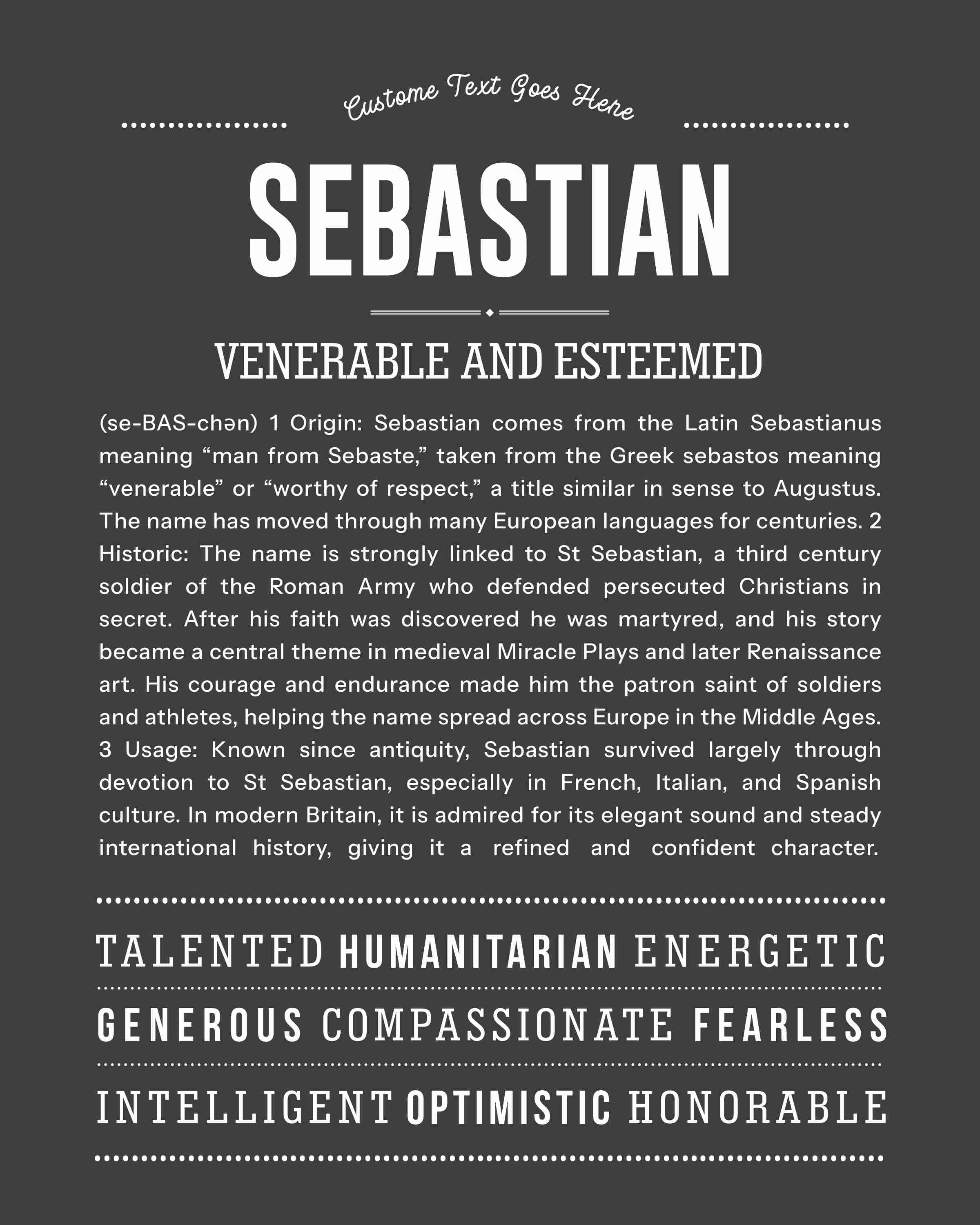Sebastian | Personalised Name Meaning Print – Custom Name Art Gift