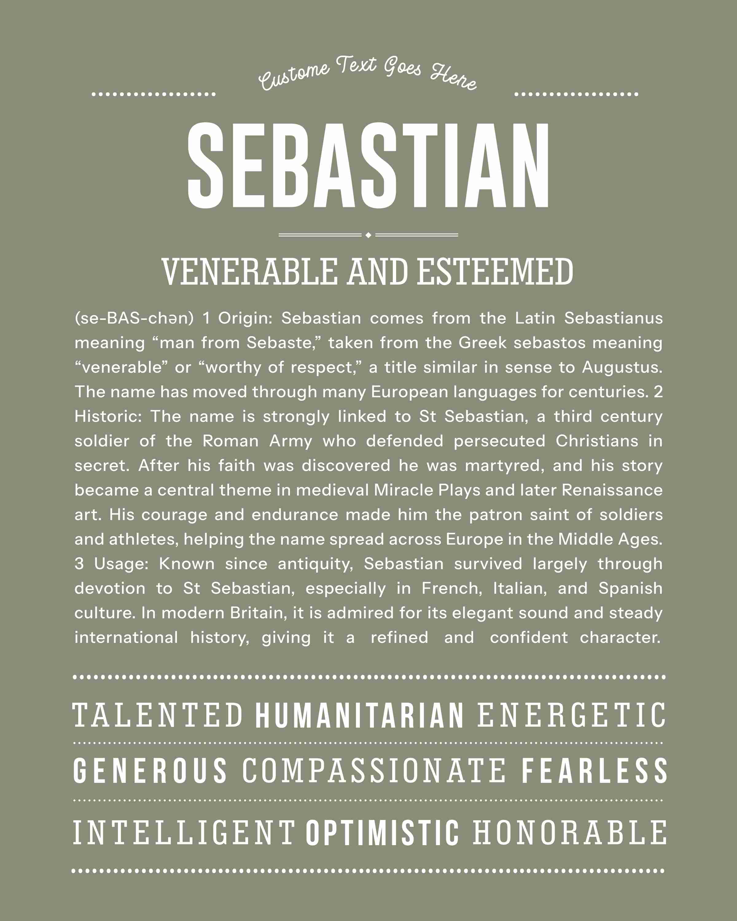 Sebastian | Personalised Name Meaning Print – Custom Name Art Gift