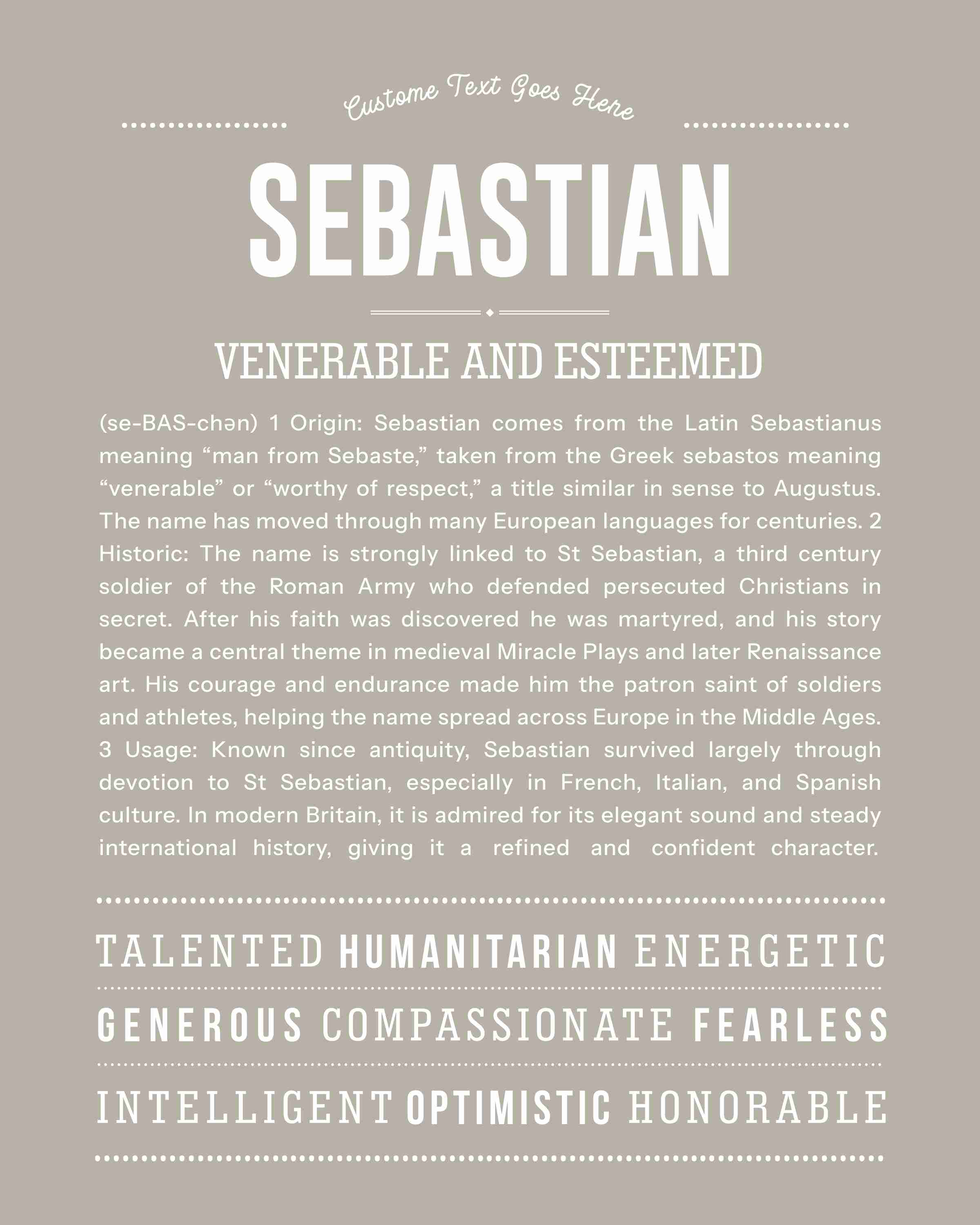 Sebastian | Personalised Name Meaning Print – Custom Name Art Gift