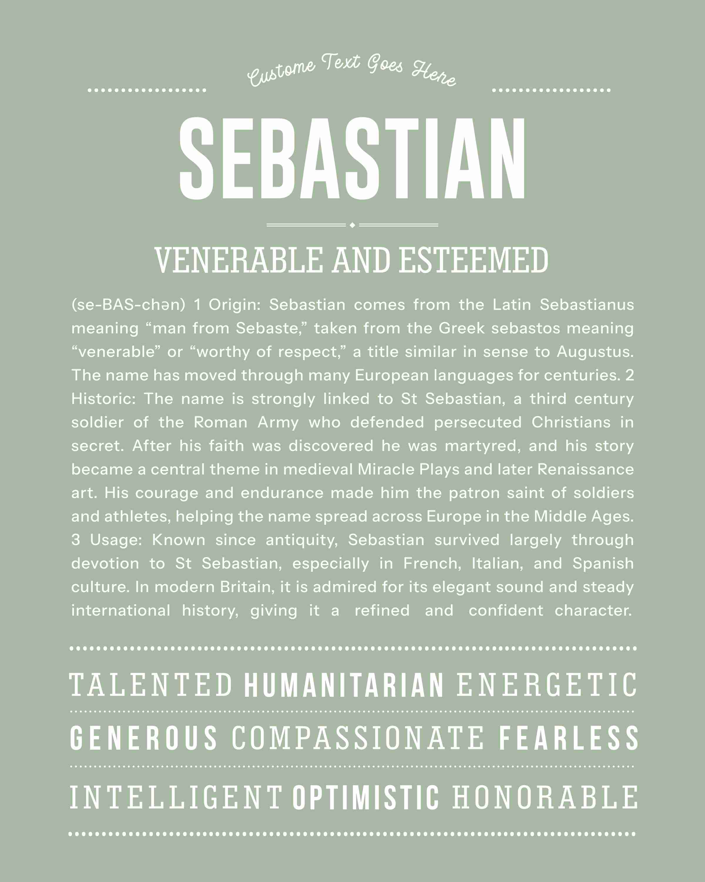 Sebastian | Personalised Name Meaning Print – Custom Name Art Gift