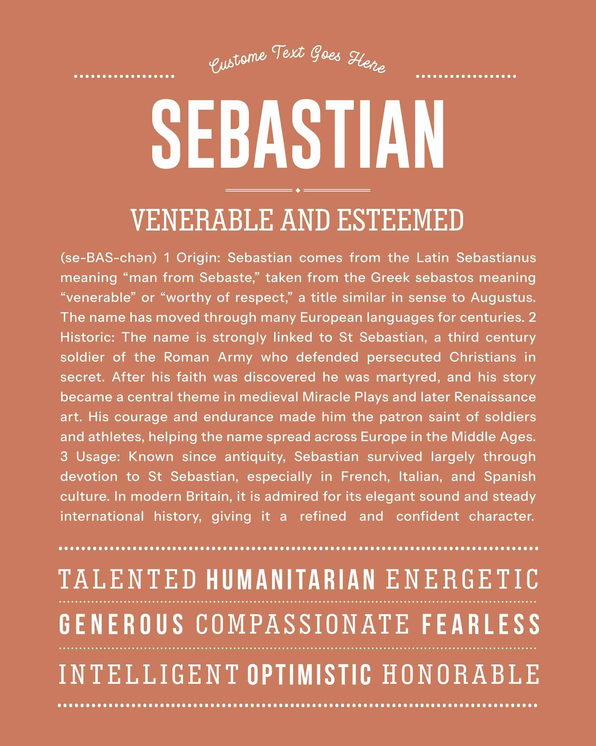 Sebastian | Personalised Name Meaning Print – Custom Name Art Gift