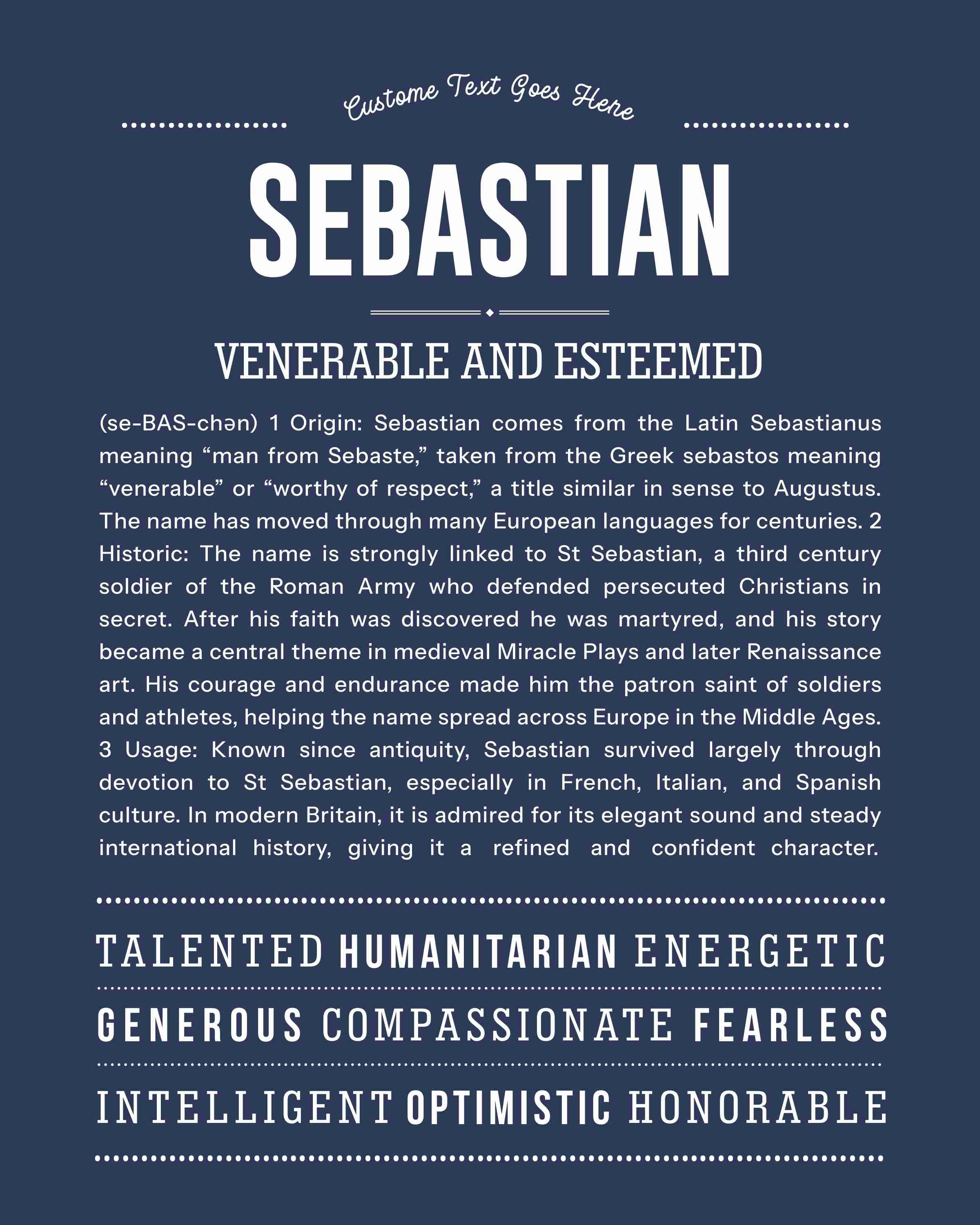 Sebastian | Personalised Name Meaning Print – Custom Name Art Gift