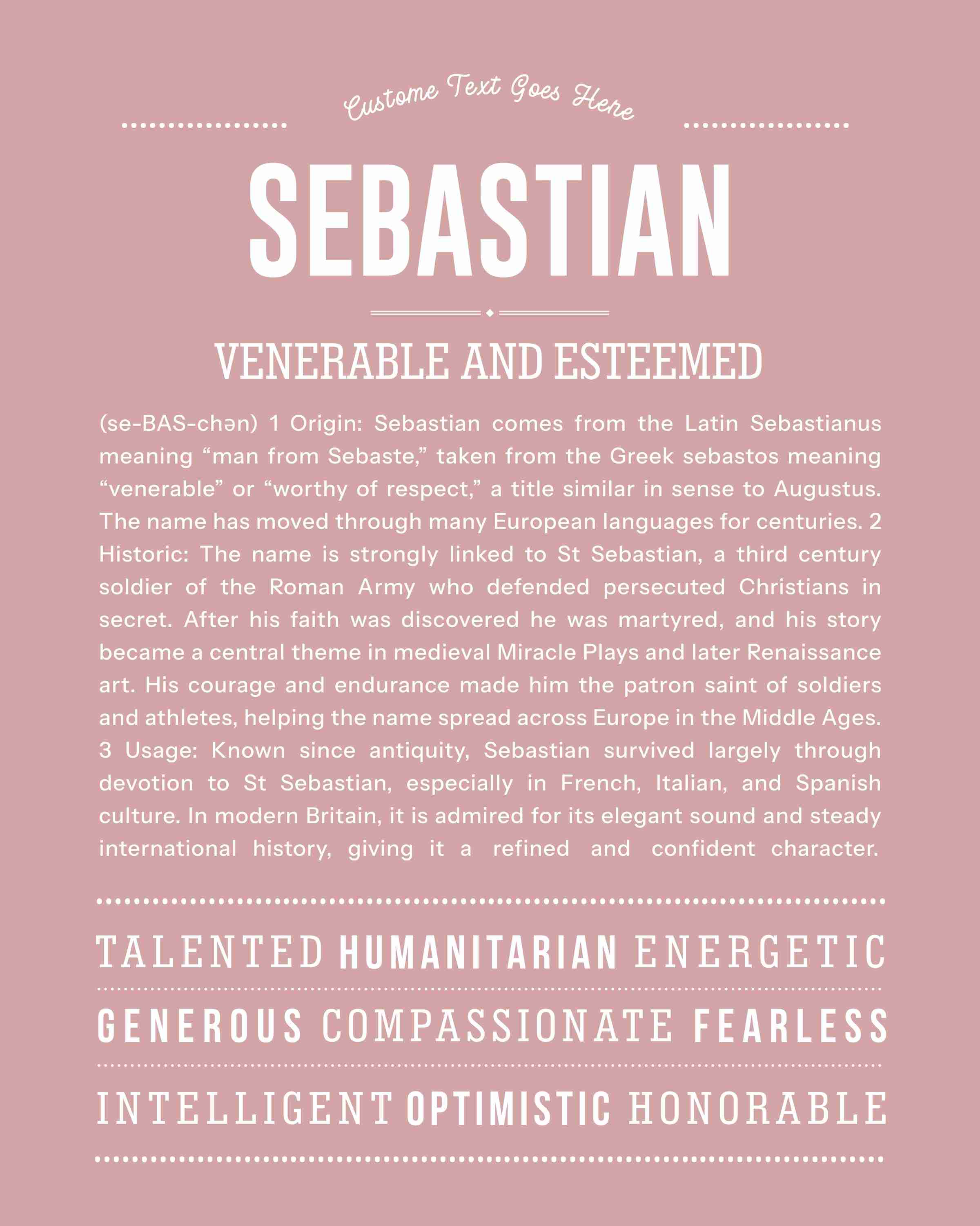 Sebastian | Personalised Name Meaning Print – Custom Name Art Gift