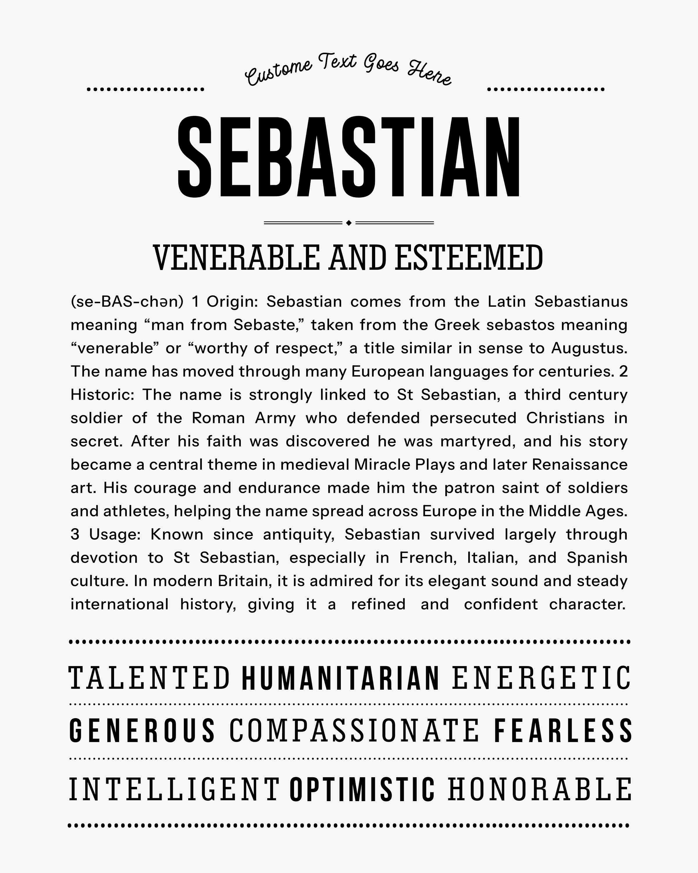 Sebastian | Personalised Name Meaning Print – Custom Name Art Gift