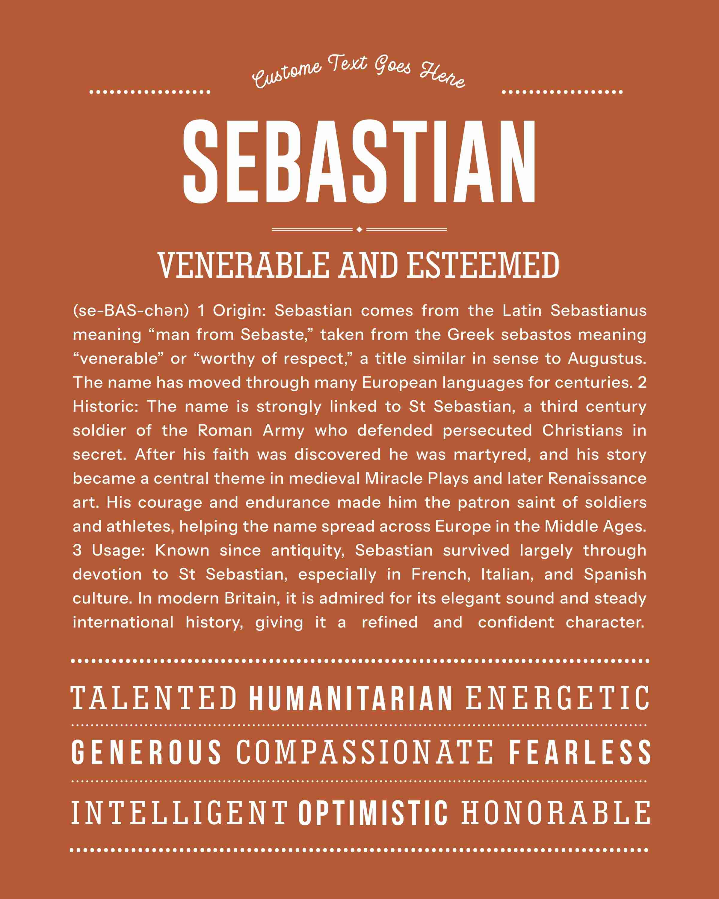 Sebastian | Personalised Name Meaning Print – Custom Name Art Gift
