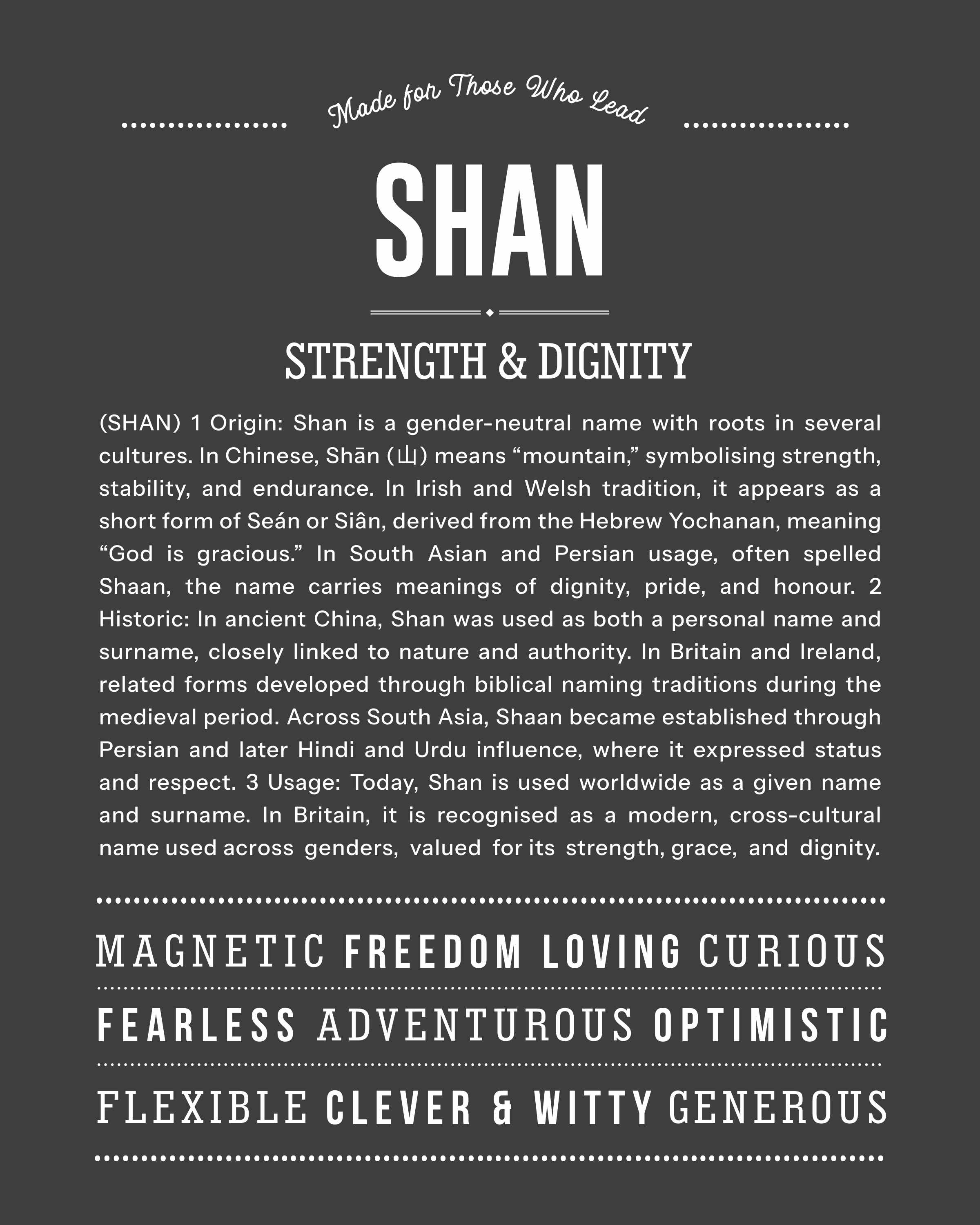 Shan | Personalised Name Meaning Print – Custom Name Art Gift