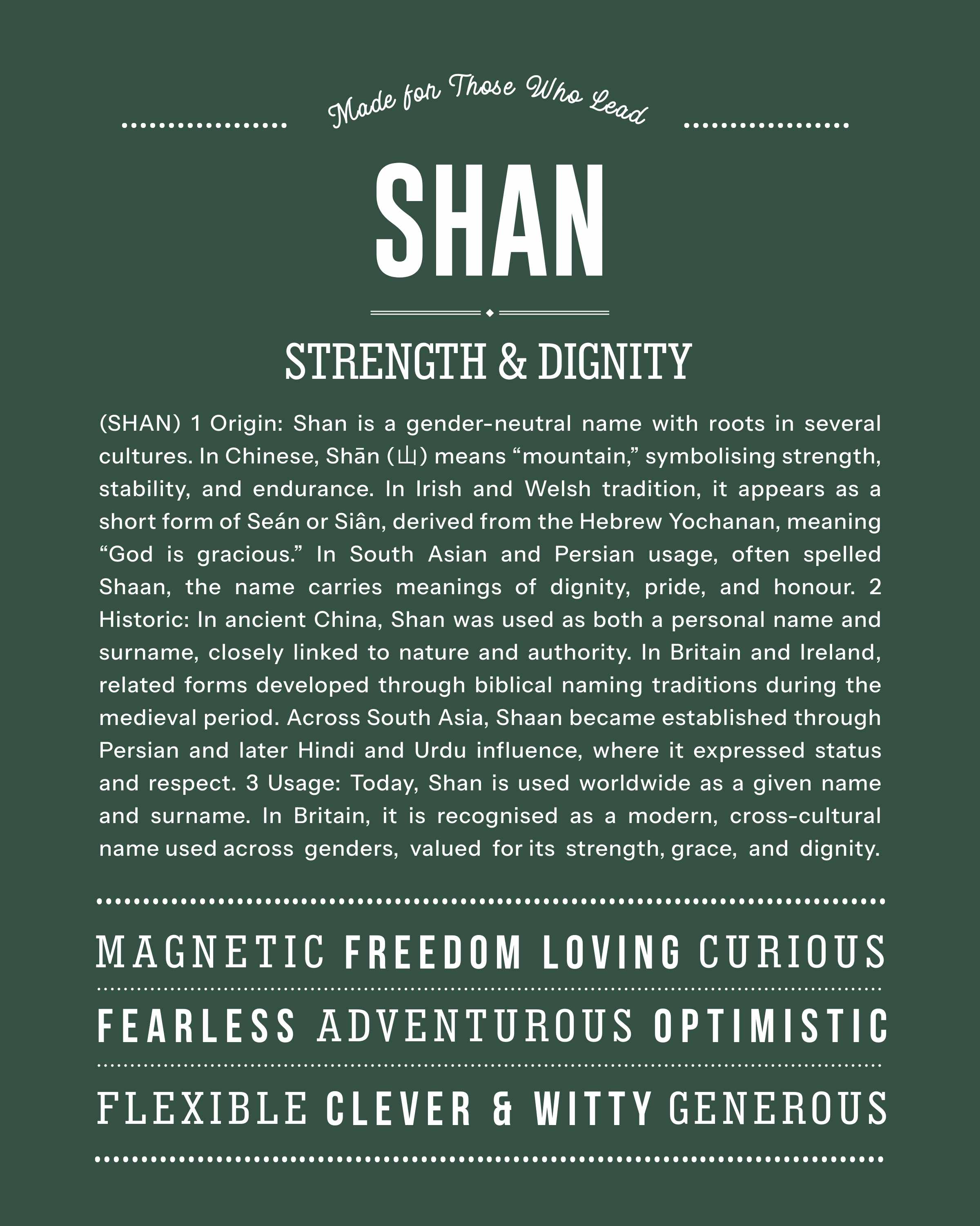 Shan | Personalised Name Meaning Print – Custom Name Art Gift