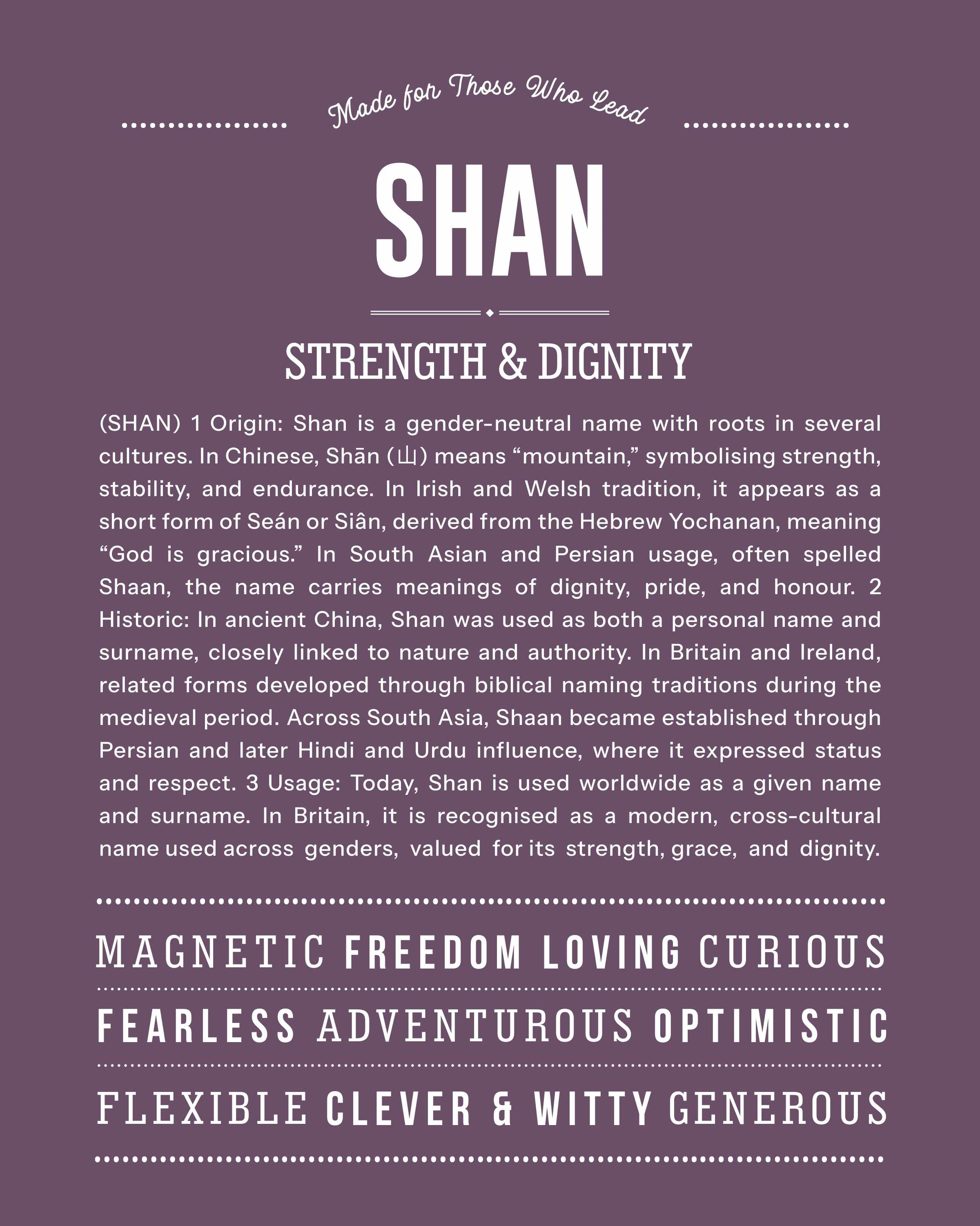 Shan | Personalised Name Meaning Print – Custom Name Art Gift