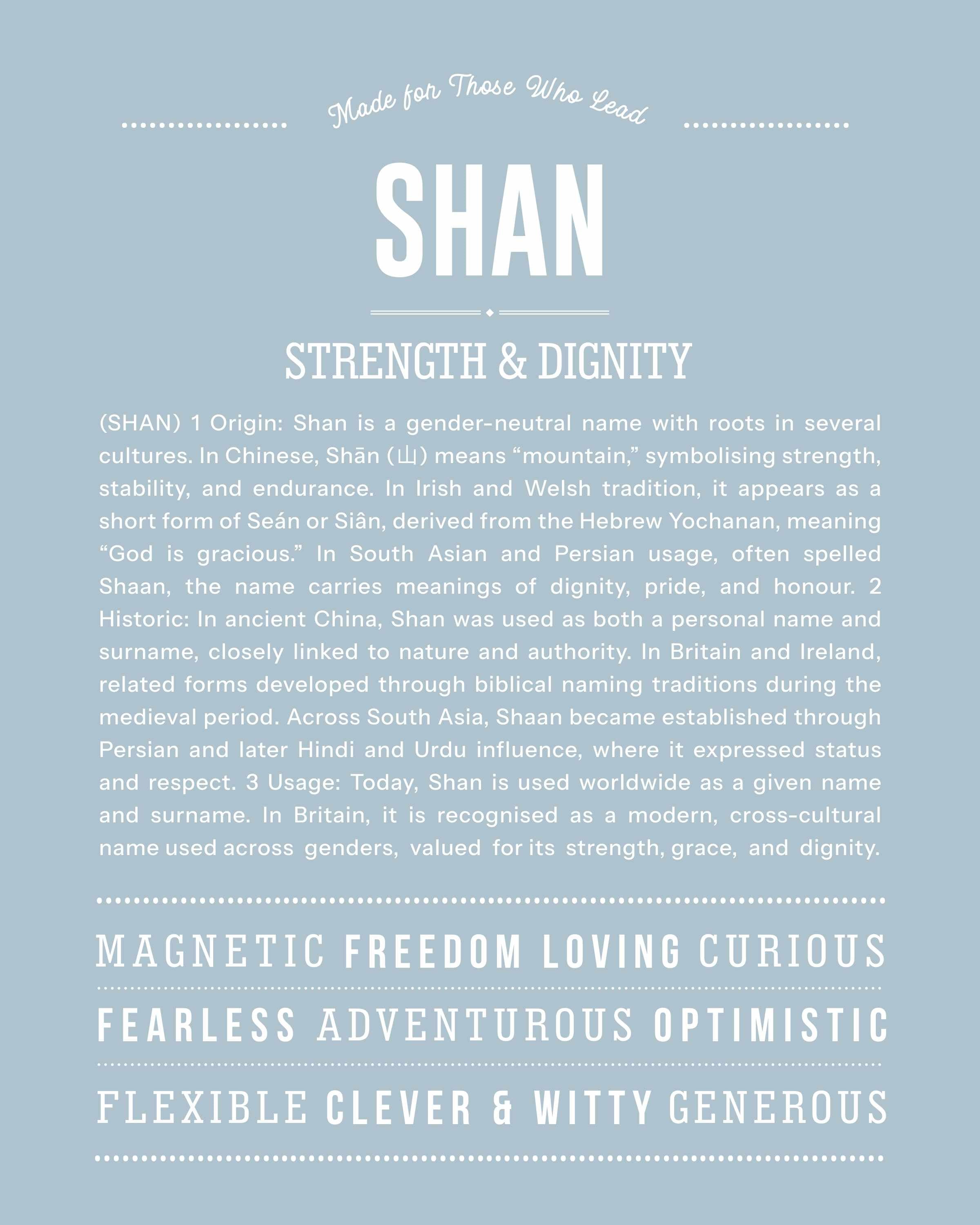 Shan | Personalised Name Meaning Print – Custom Name Art Gift